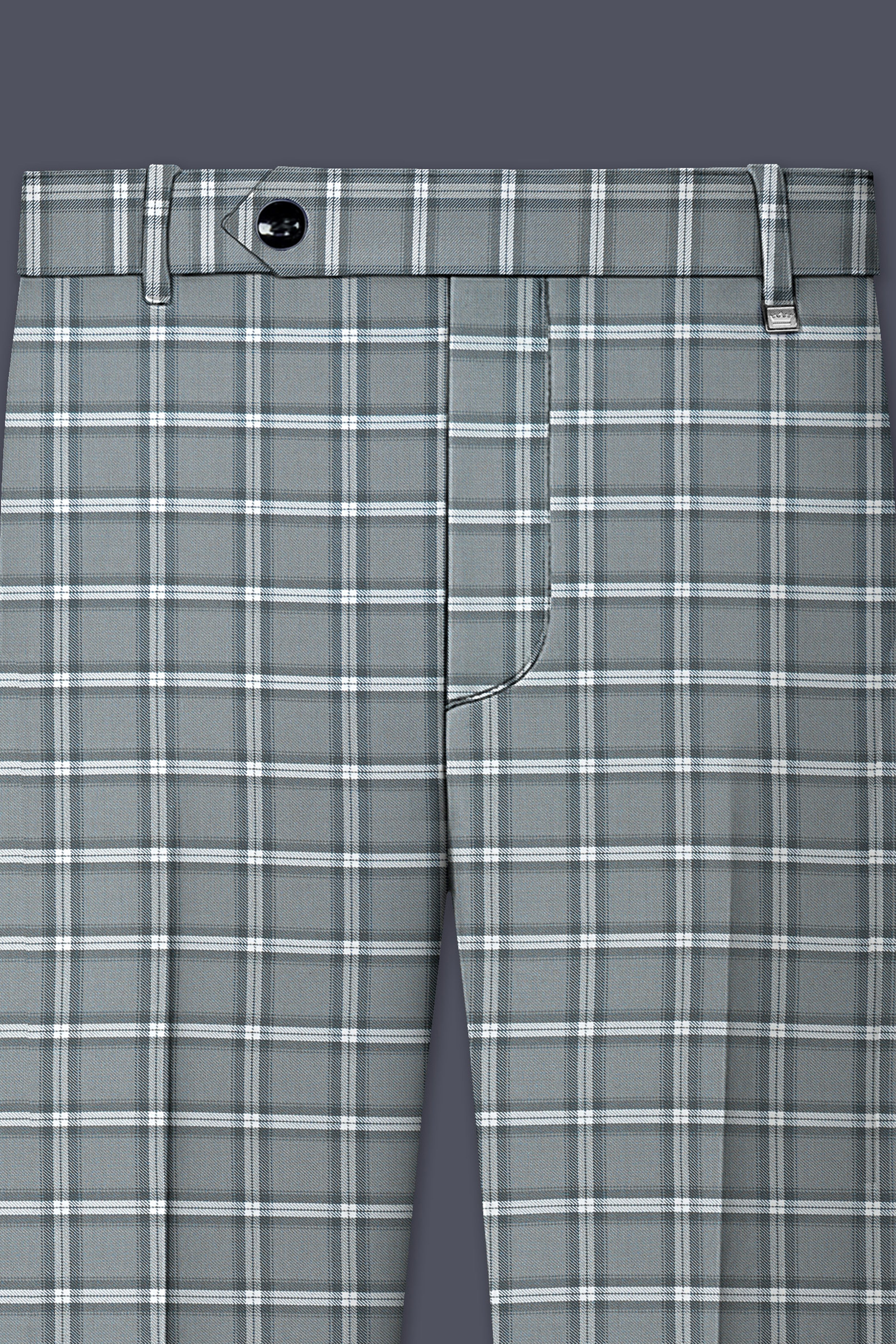 Pewter Gray and White Windowpane Wool Rich Pant