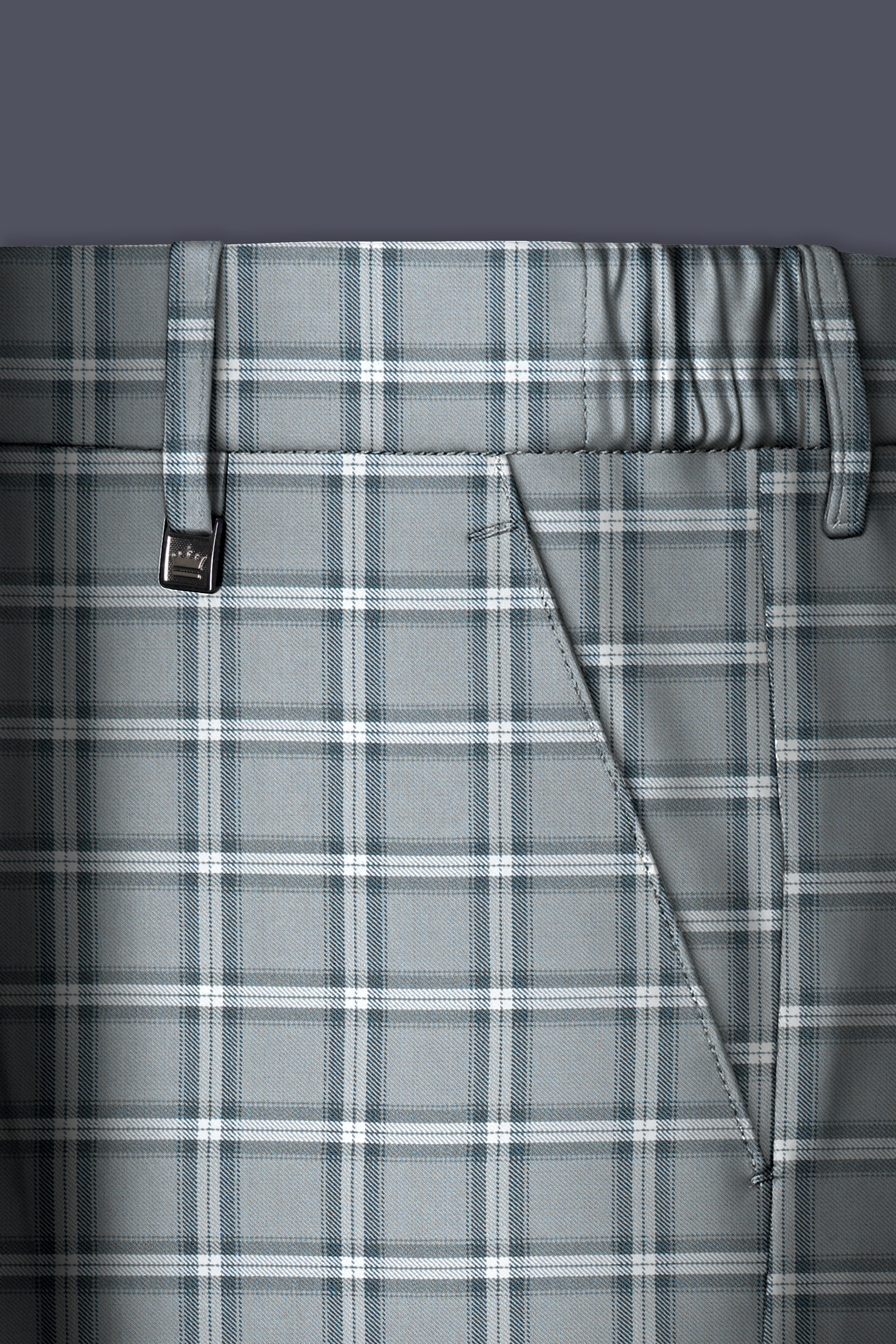 Pewter Gray and White Windowpane Wool Rich Pant