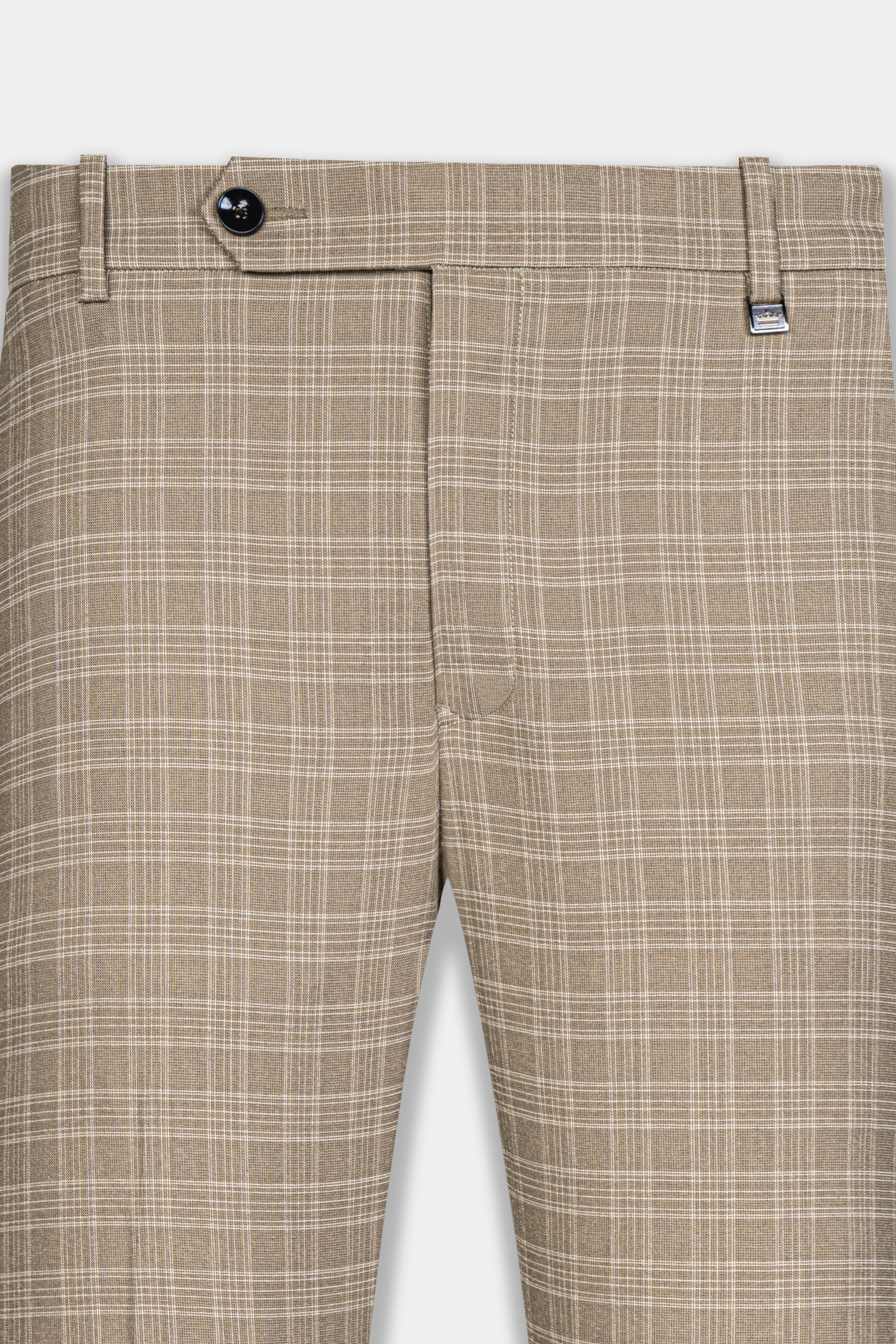 Oyster Brown Plaid Wool Rich Pant