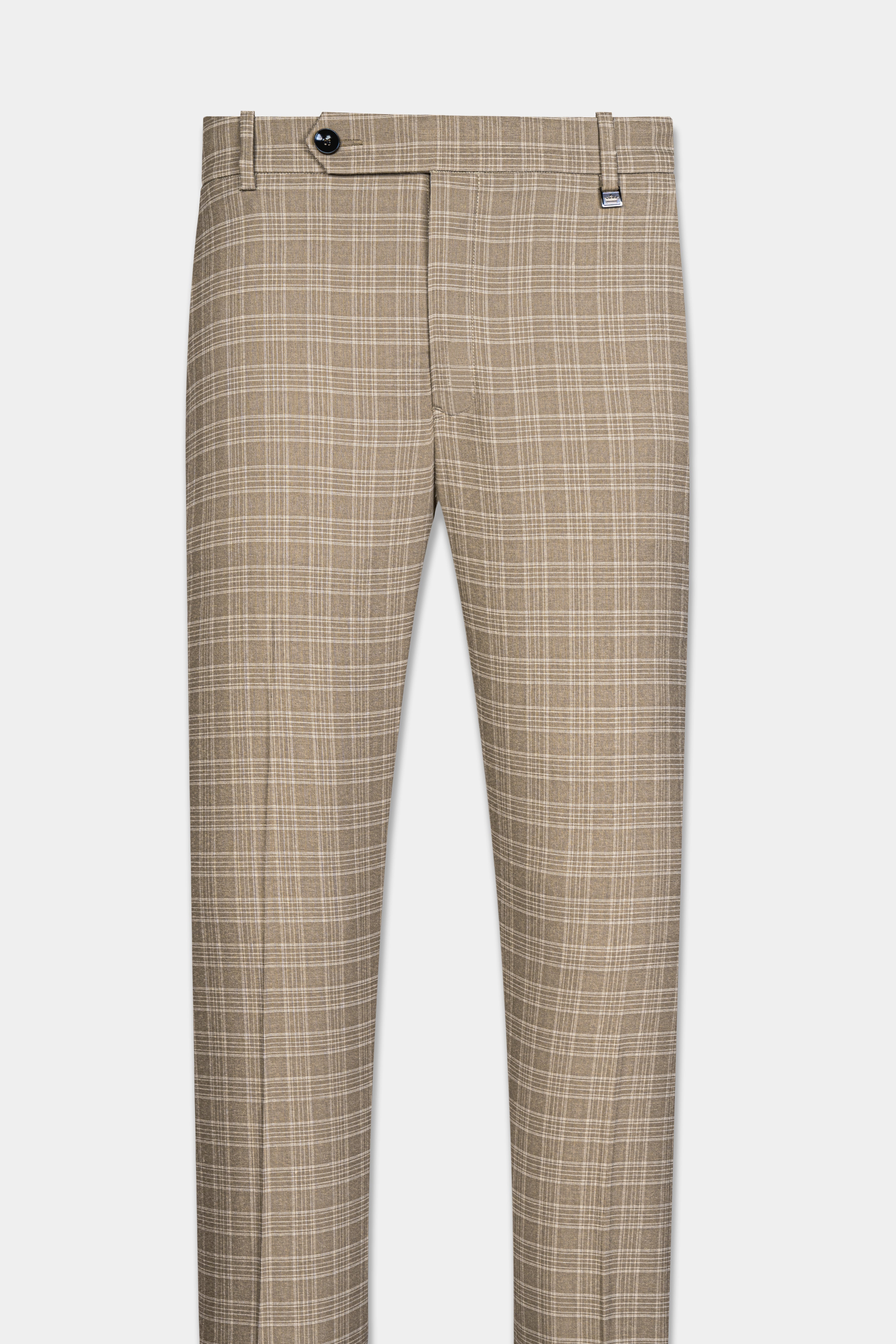 Oyster Brown Plaid Wool Rich Pant