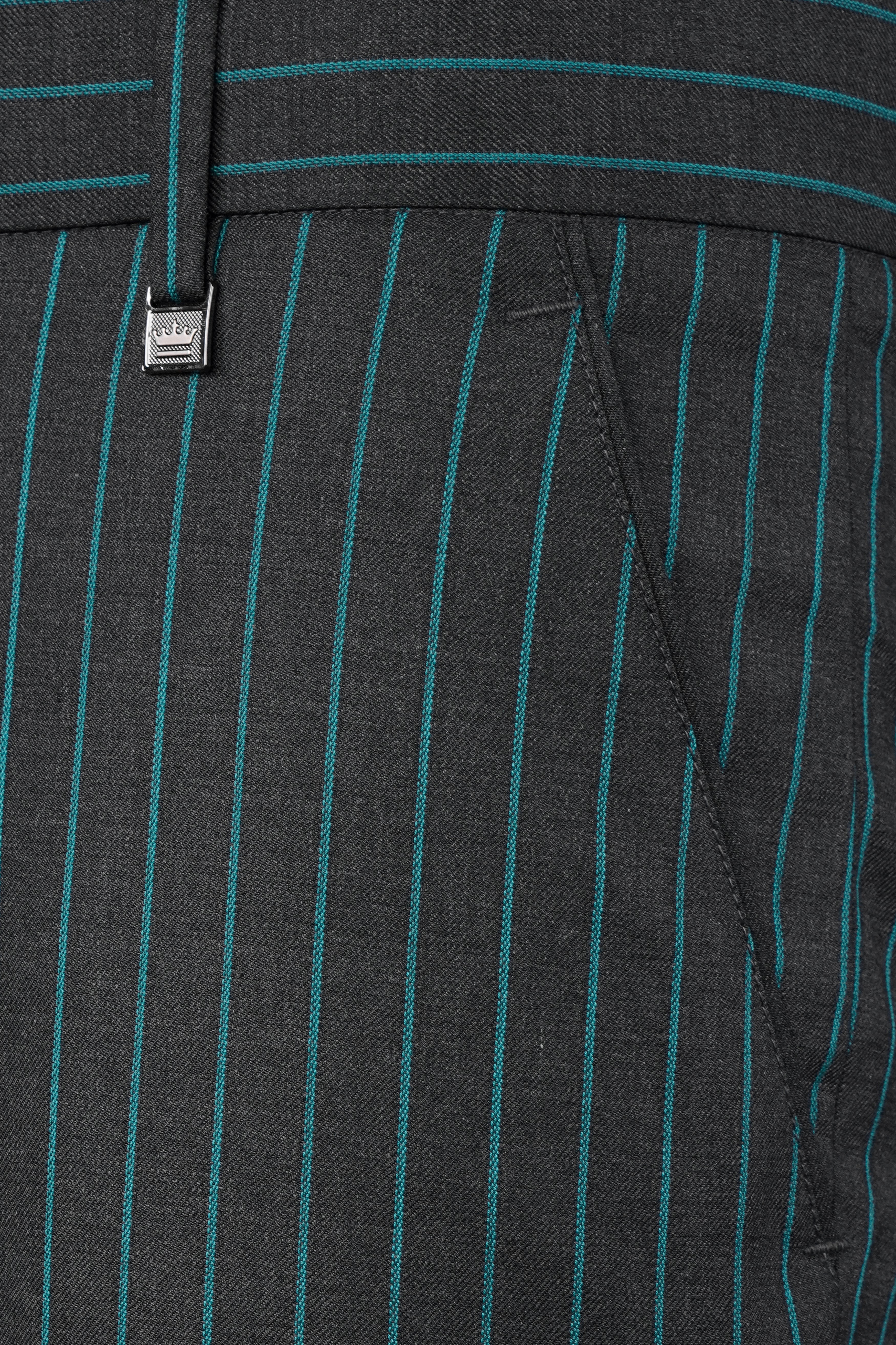 Gravel Gray and Lagoon Blue Striped Wool Rich Pant