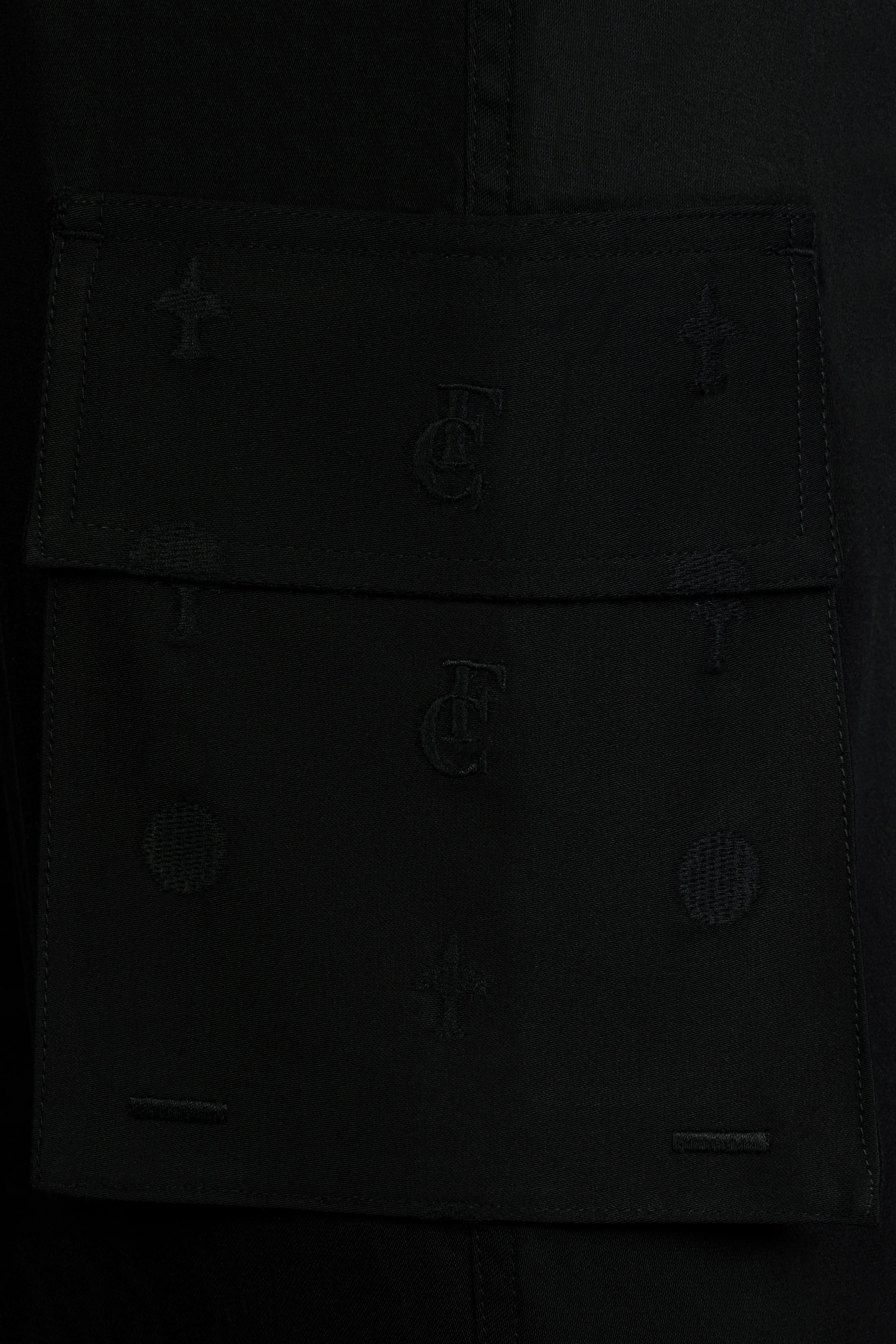 Jade Black Premium Cotton Cargo Designer Pant with Embroidered Pockets