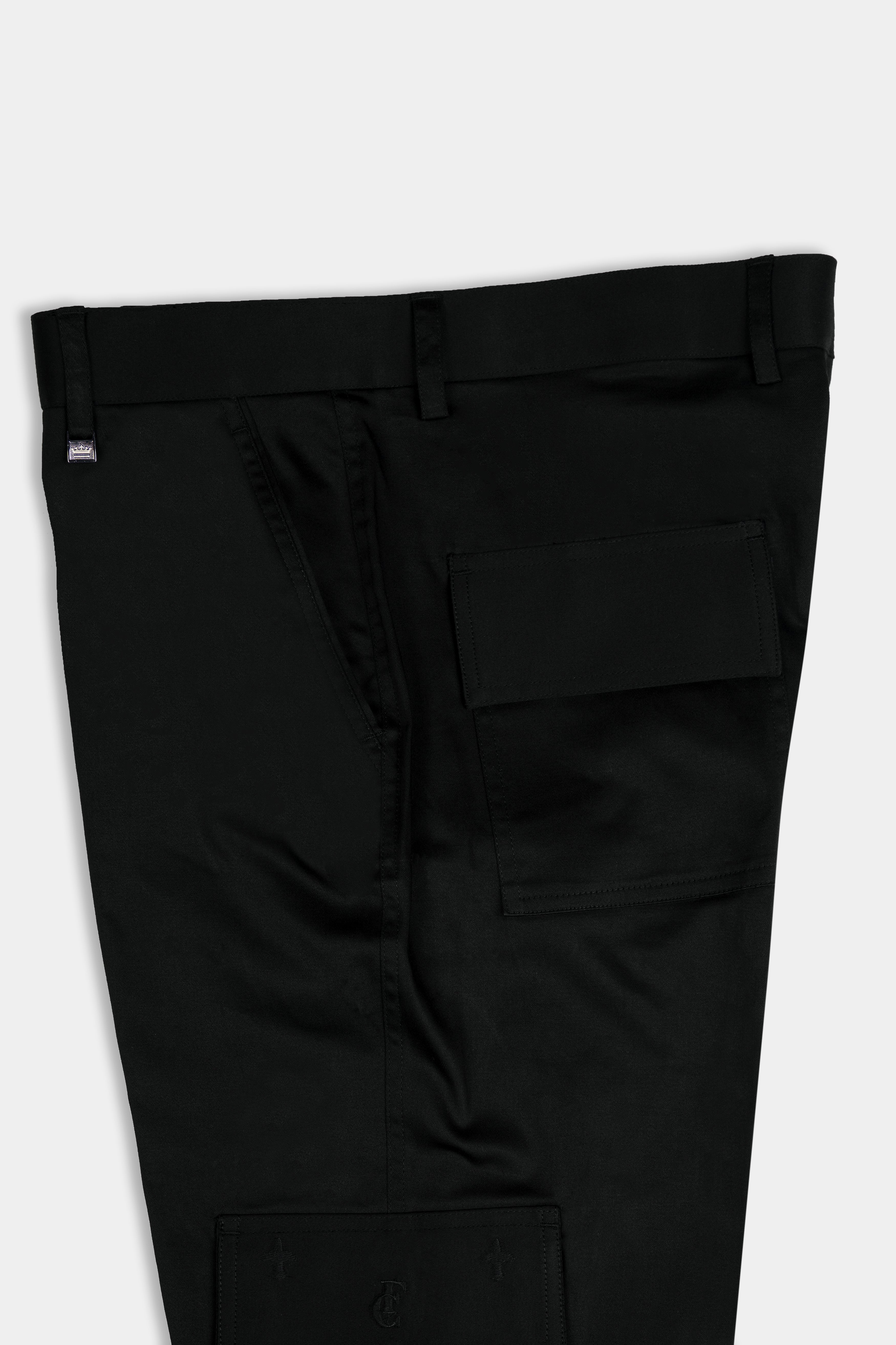 Jade Black Premium Cotton Cargo Designer Pant with Embroidered Pockets