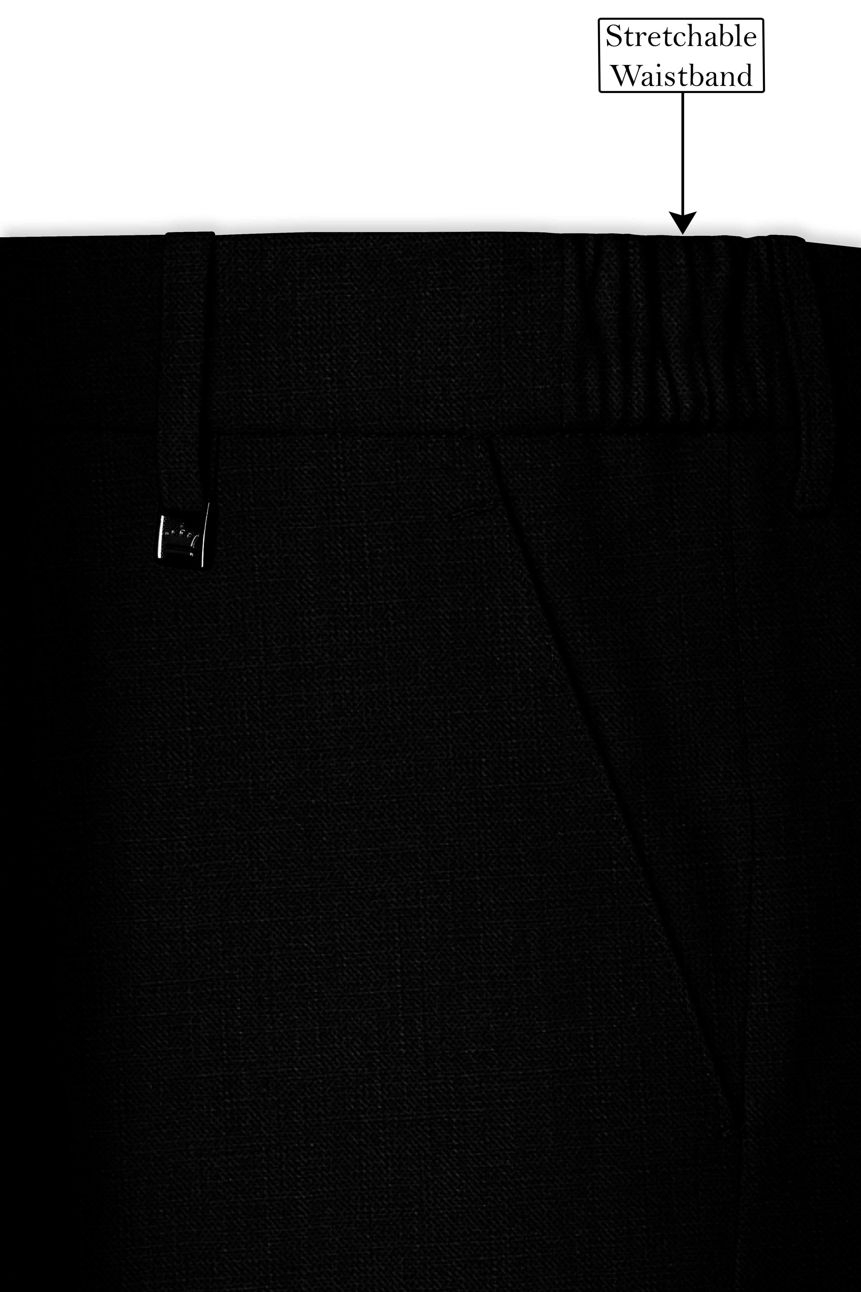 Jade Black Plain Solid Regular Fit Linen Pants For Men