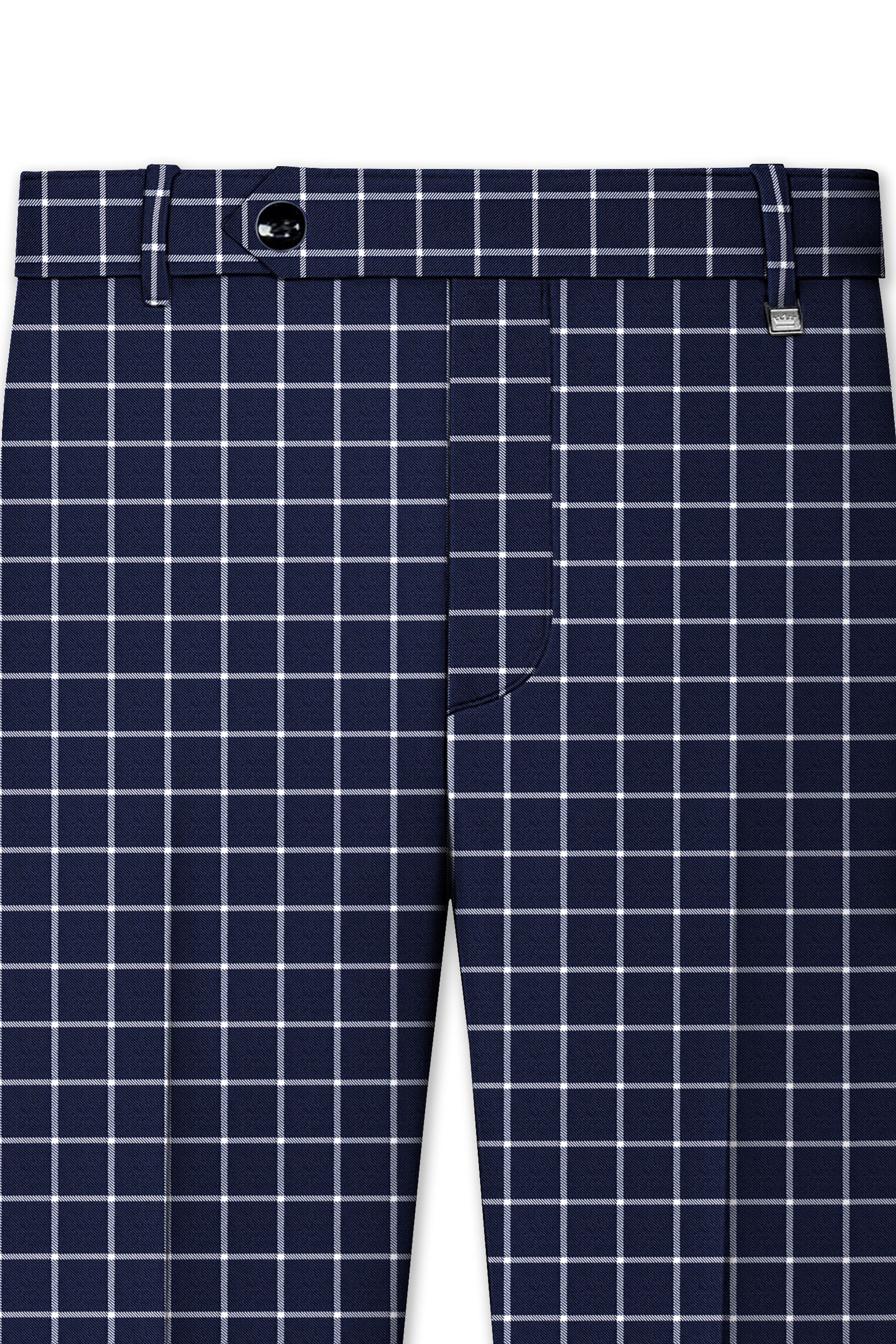 Admiral Blue and White Windowpane Wool Rich Pant