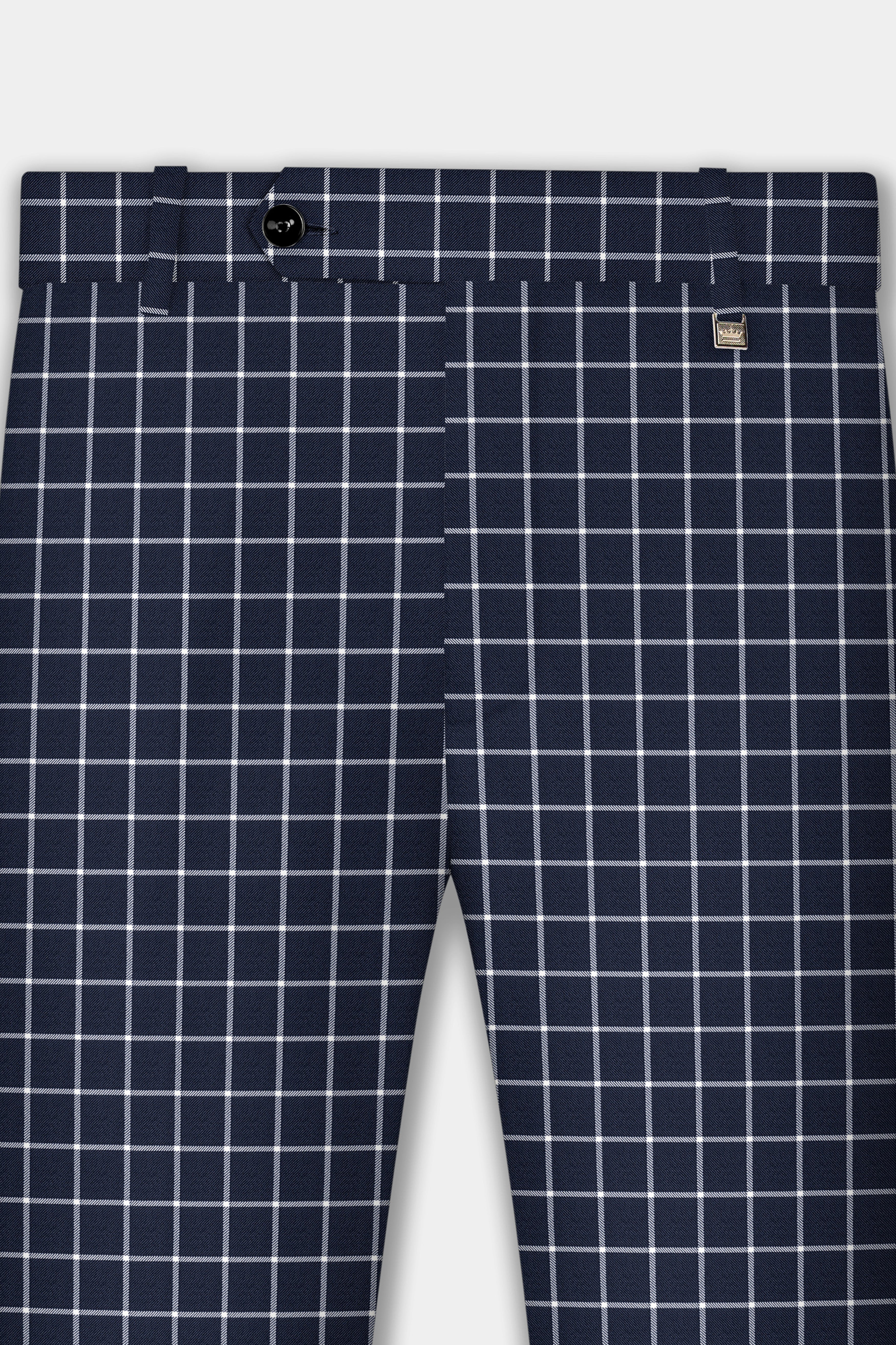Admiral Blue and White Windowpane Wool Rich Pant