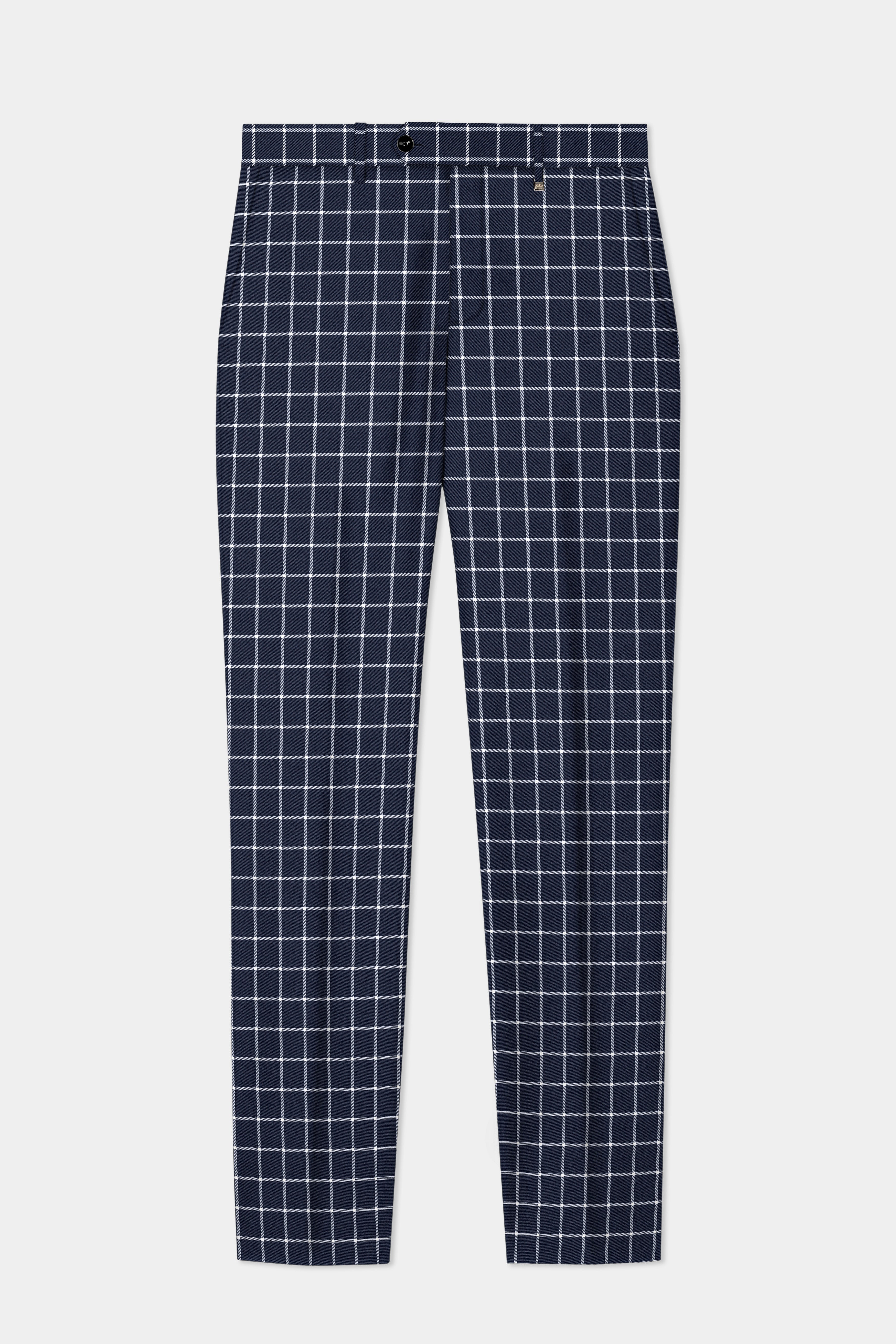 Admiral Blue and White Windowpane Wool Rich Pant