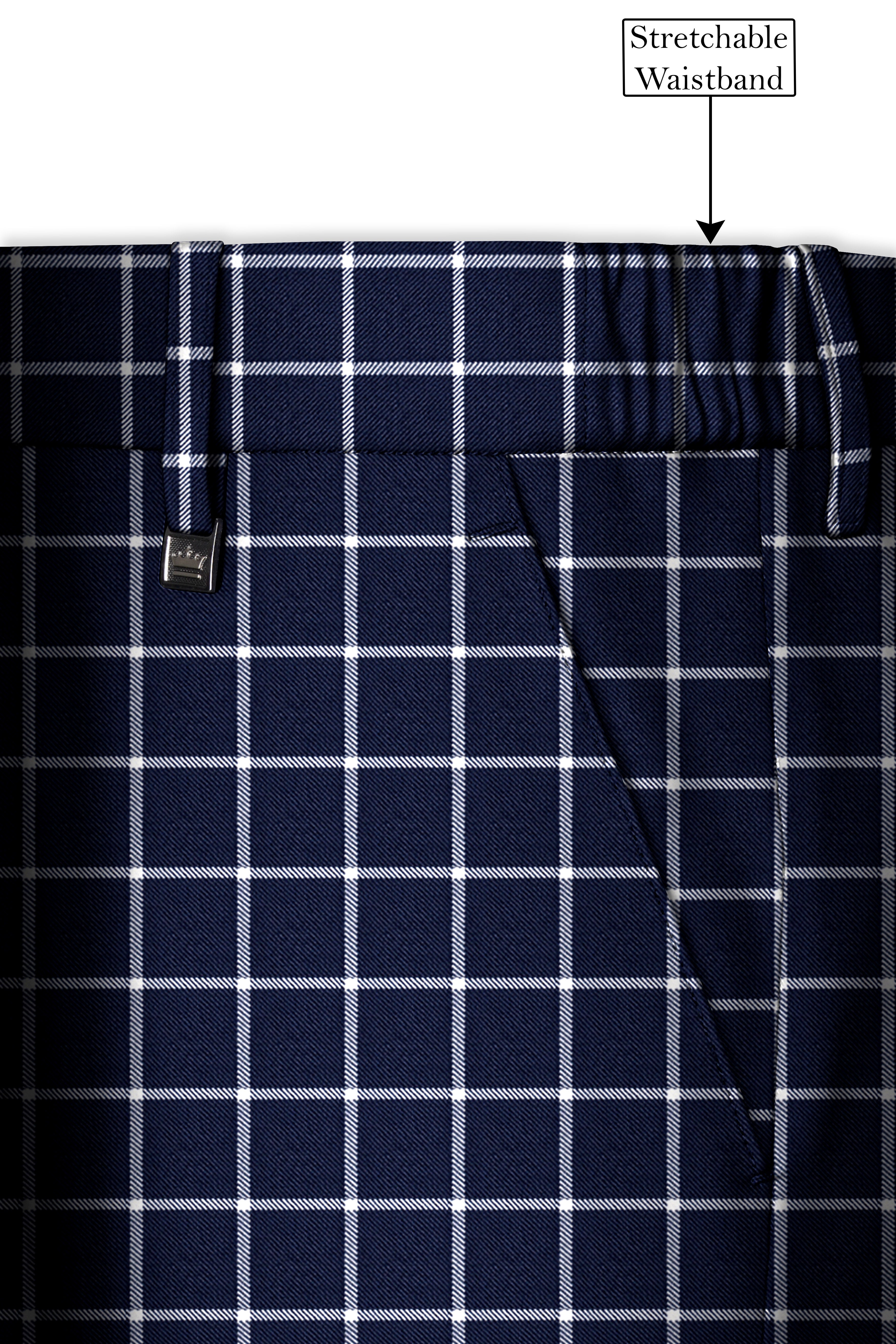 Admiral Blue and White Windowpane Wool Rich Pant