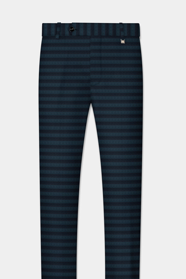 Bluish Blue And Jade Black Striped Pant