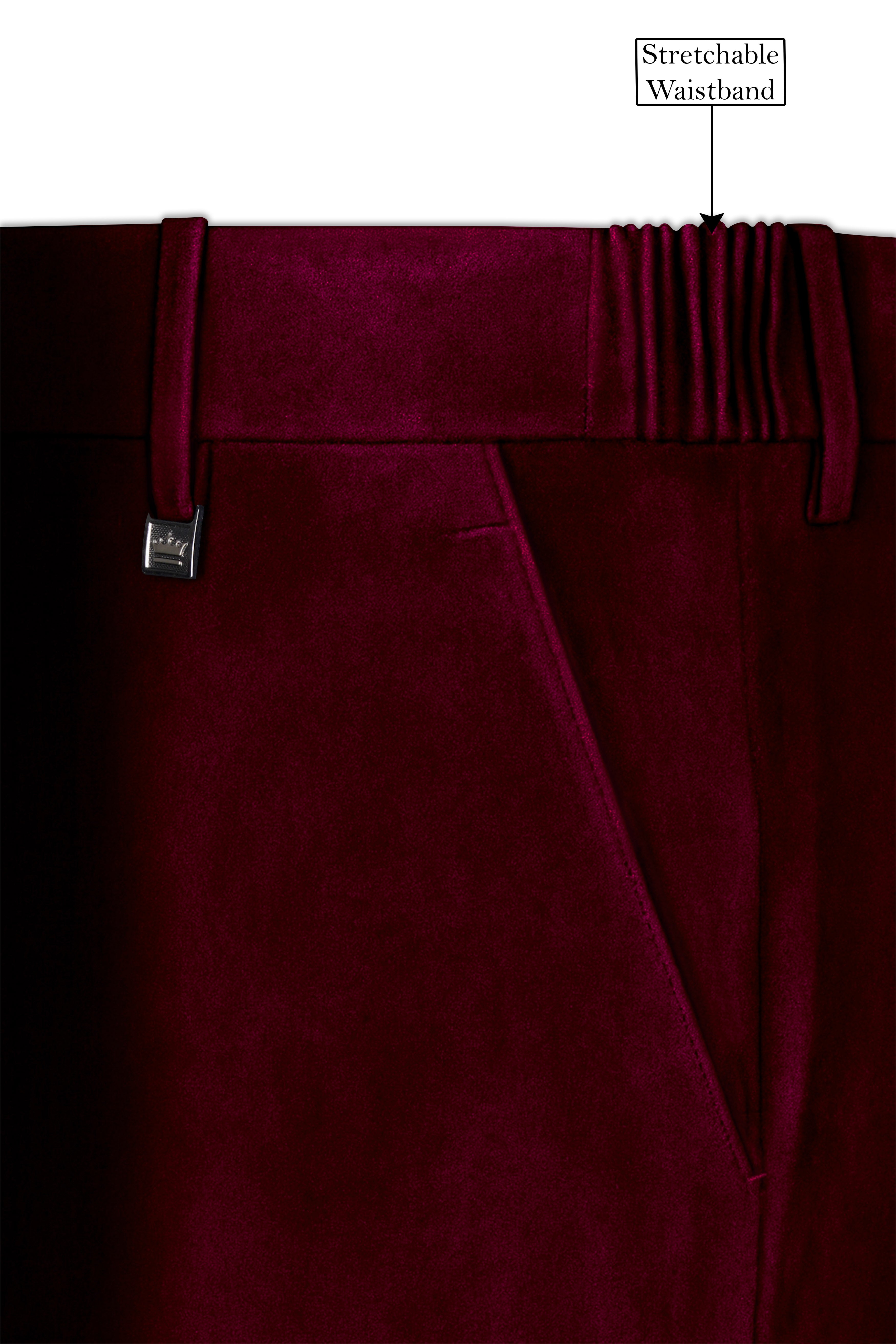 Marcrest-Bulgarian Maroon Velvet Stretchable Waistband Pant