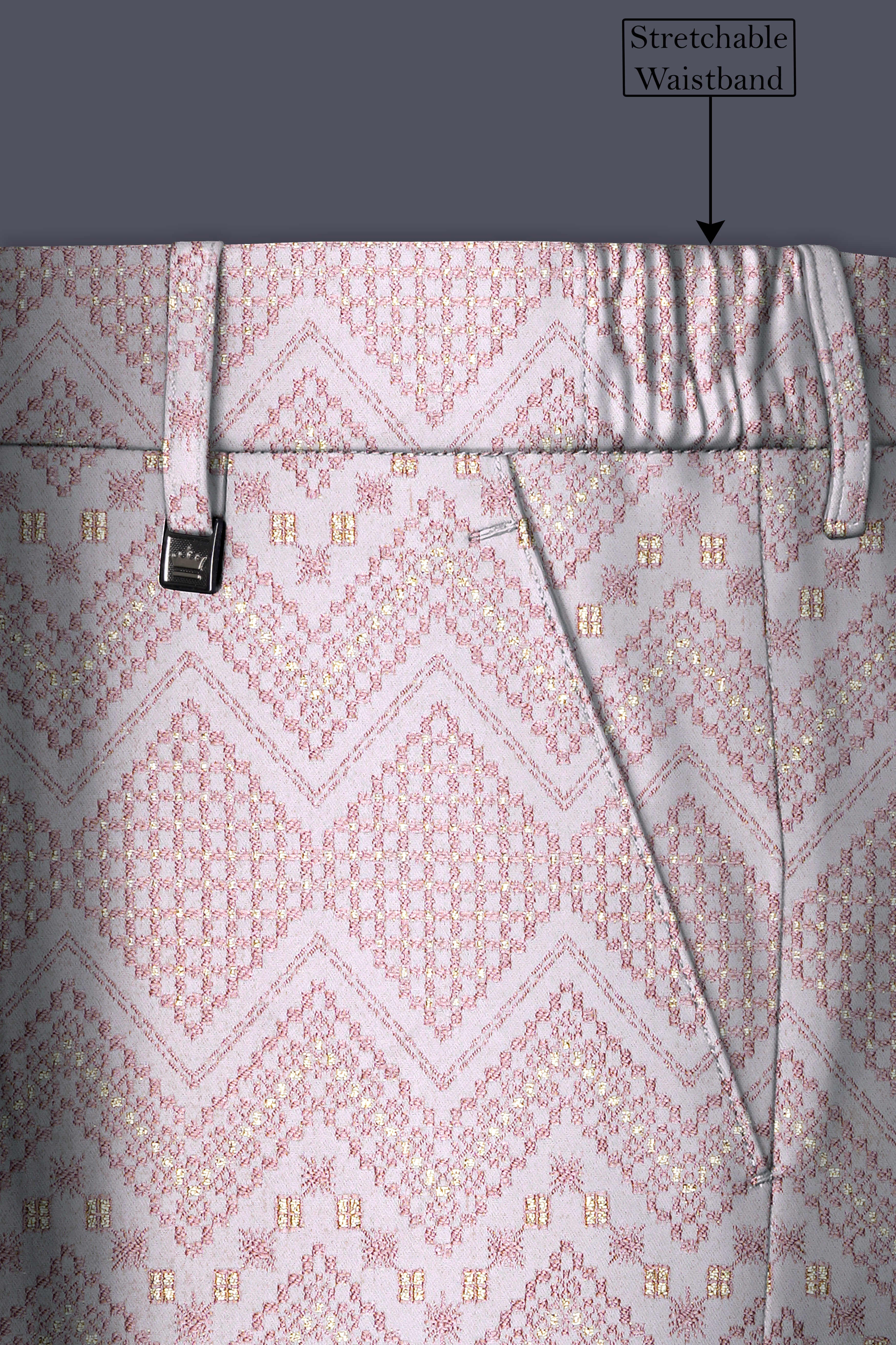 Florissa-Blossom Pink Chevron Sequin And Silk Thread Embroidered Stretchable Waistband Pant
