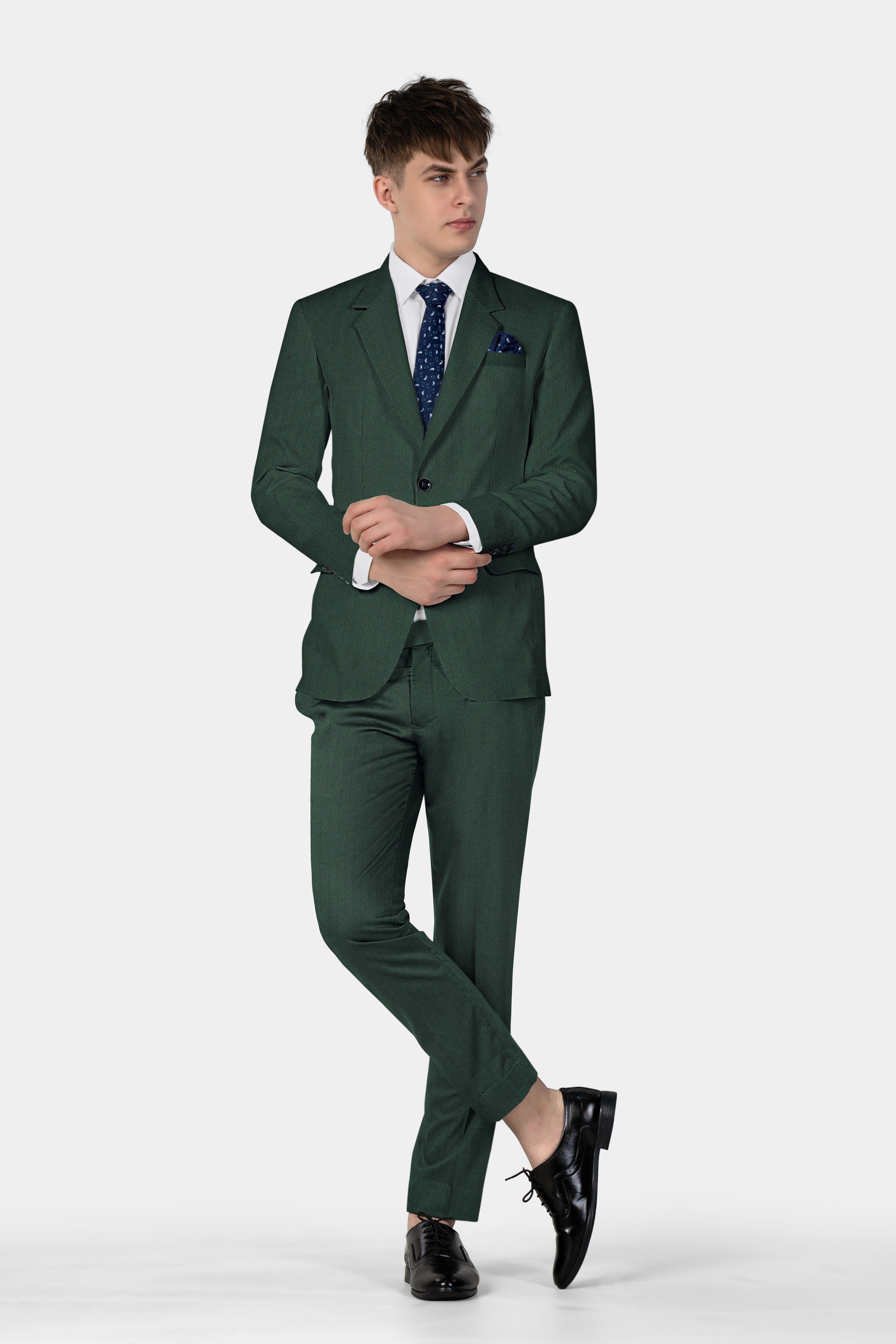 Everglade Green Plain Solid Wool Blend Pant