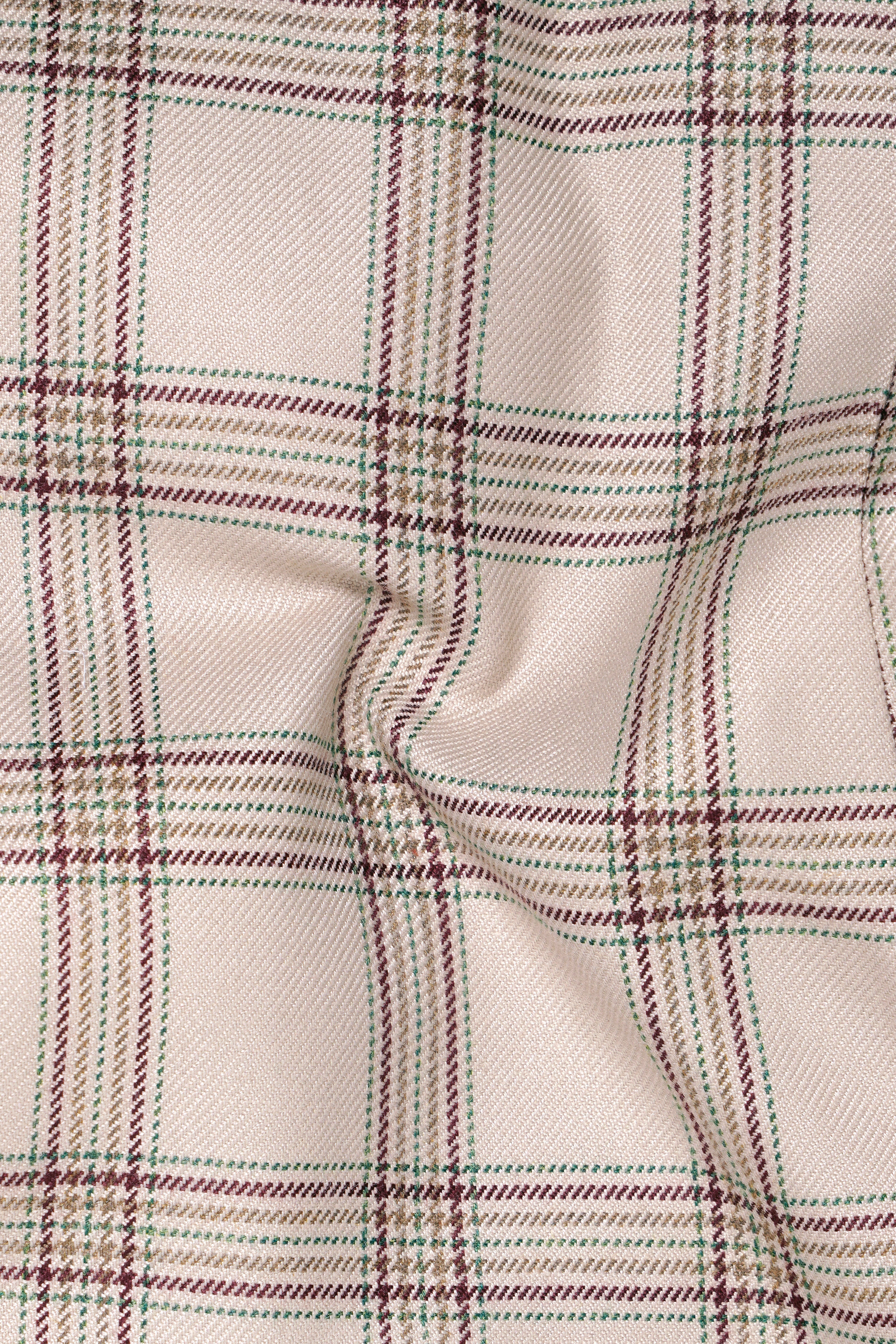 Swirl Cream with Maroon and Green windowpane Tweed Pant