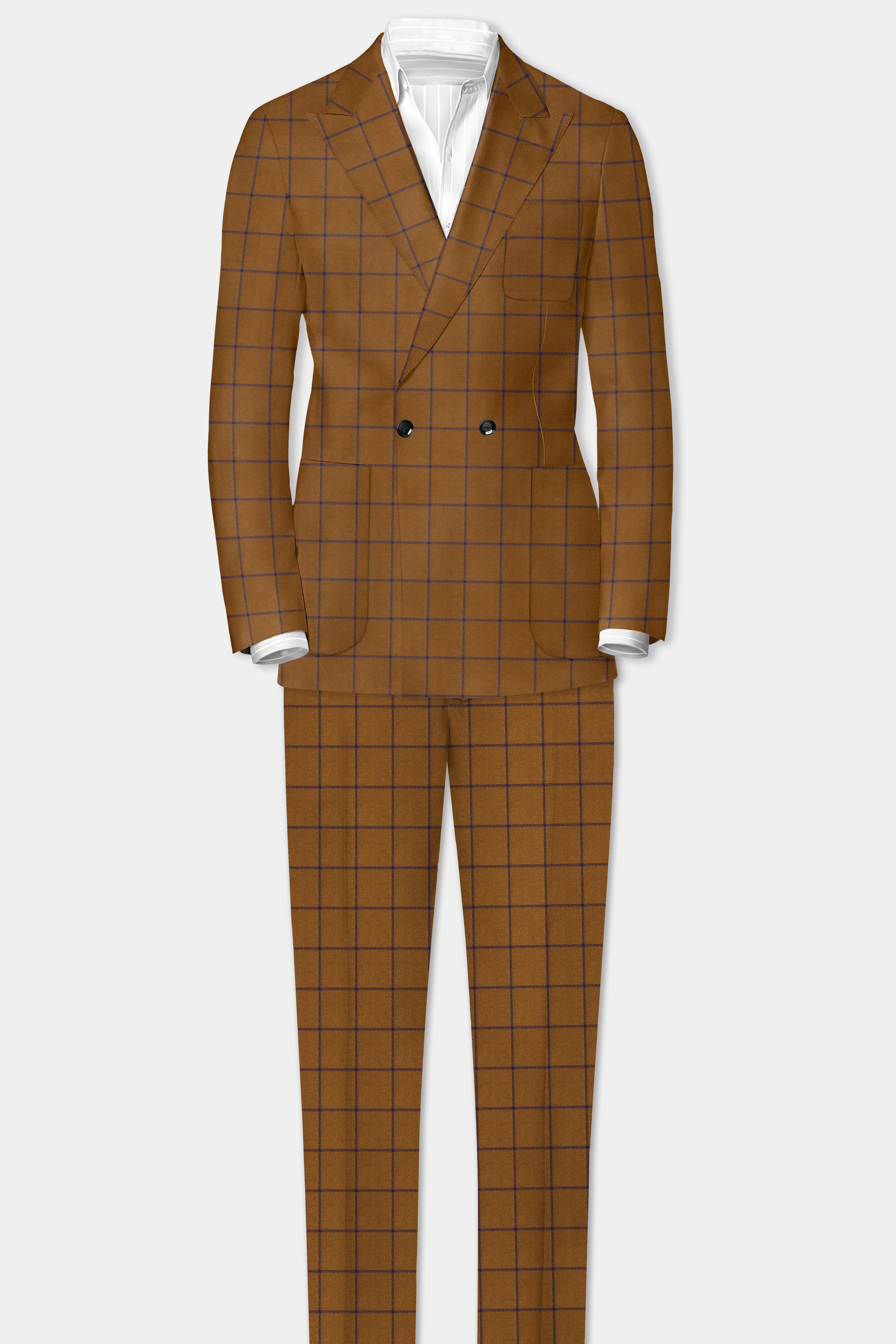 Mocha Brown with Arapawa Blue windowpane Tweed Pant