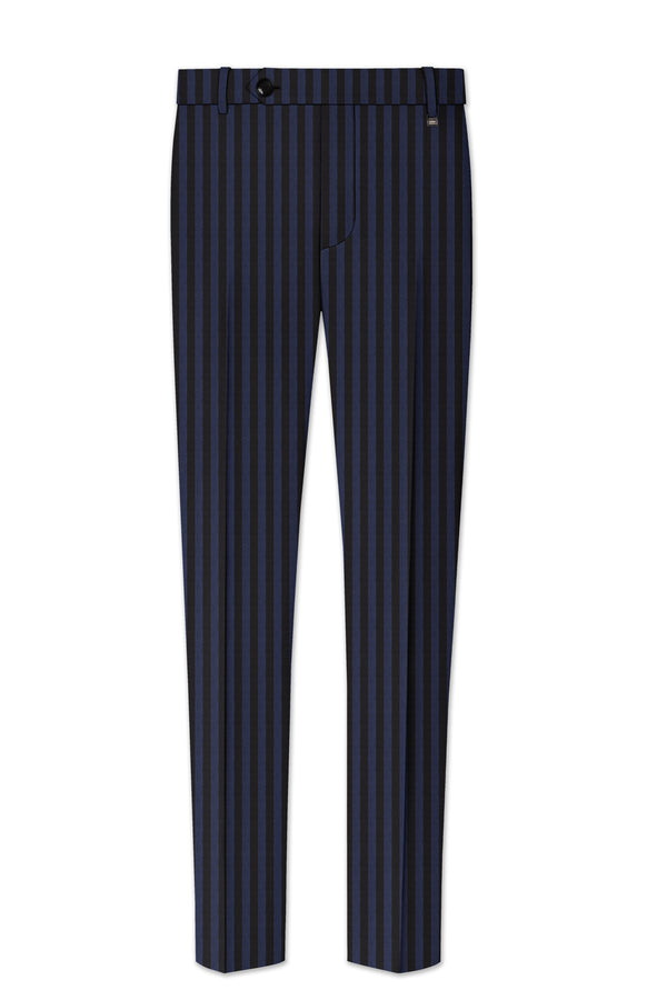 Mirage Blue and Black Striped Wool Blend Pant
