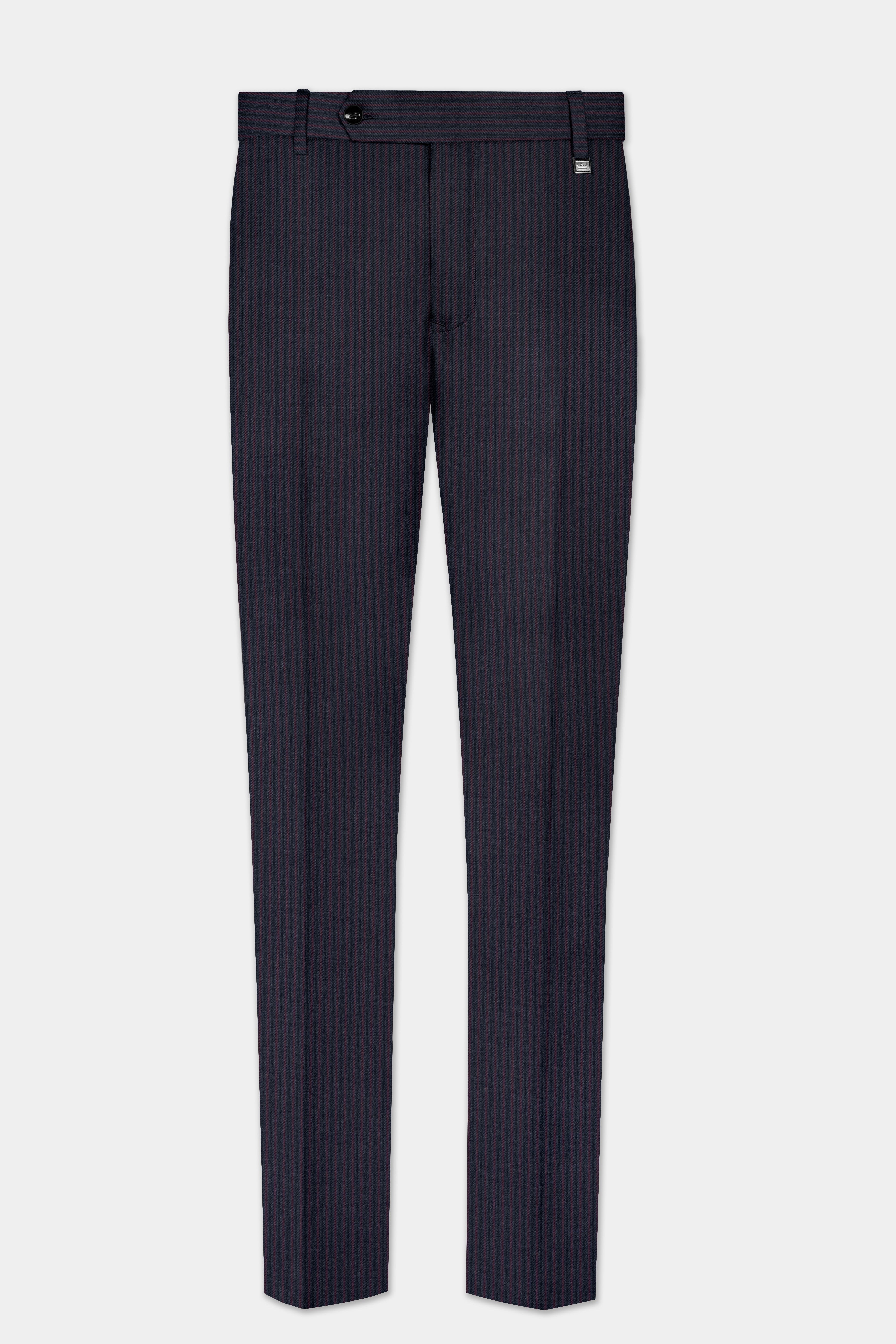 Ebony Clay Blue with Wine Berry Striped Wool Blend Pant