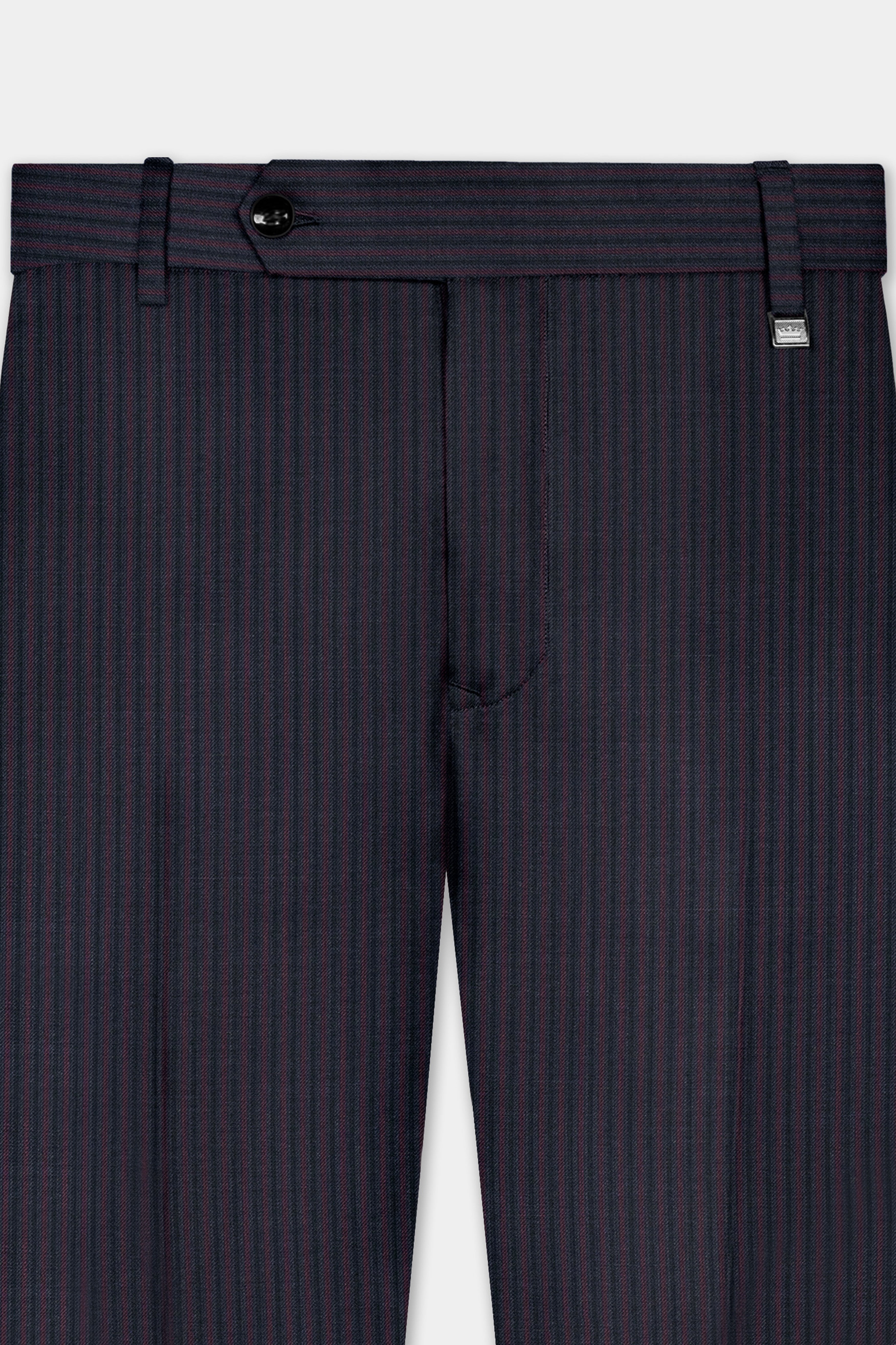 Ebony Clay Blue with Wine Berry Striped Wool Blend Pant