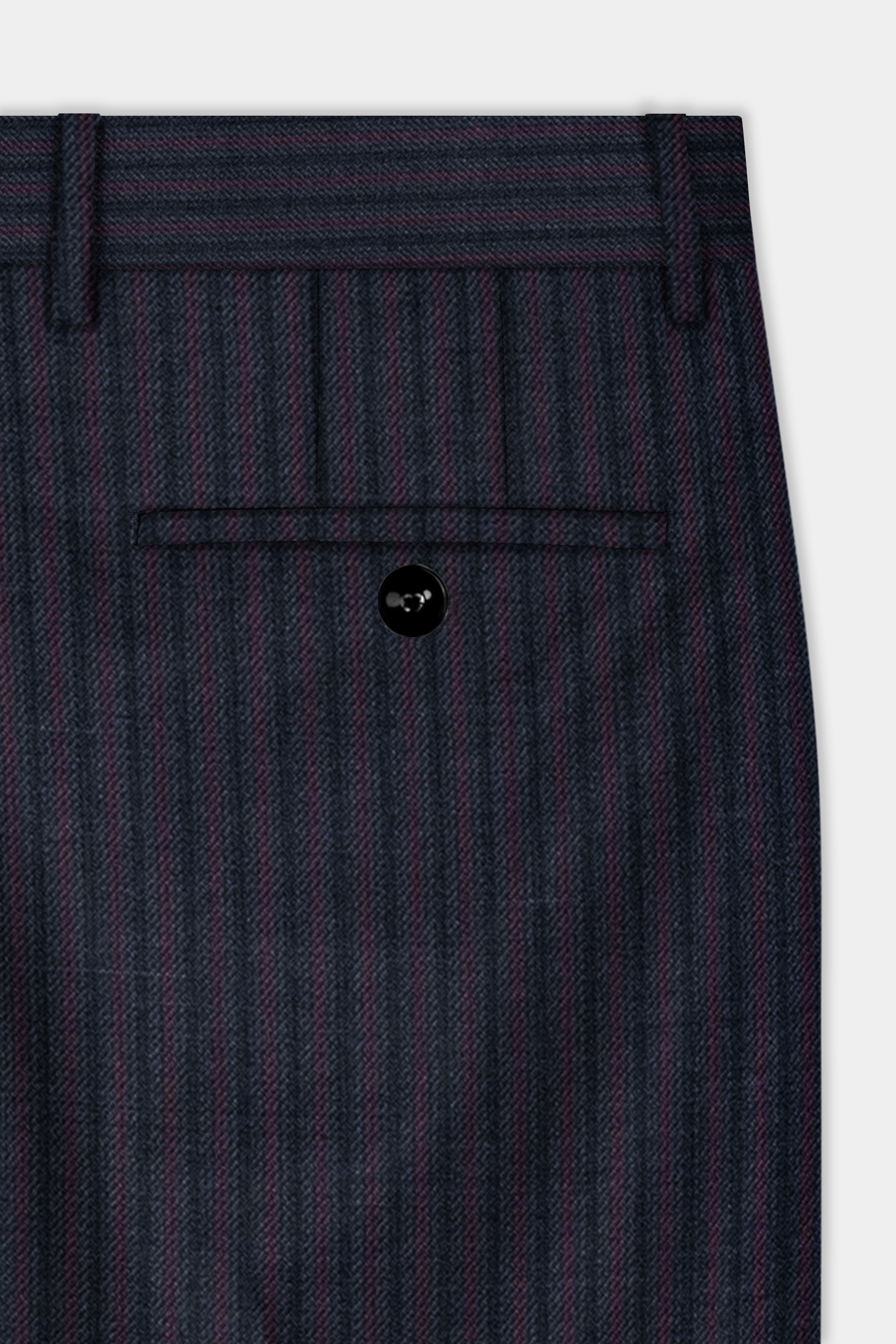 Ebony Clay Blue with Wine Berry Striped Wool Blend Pant