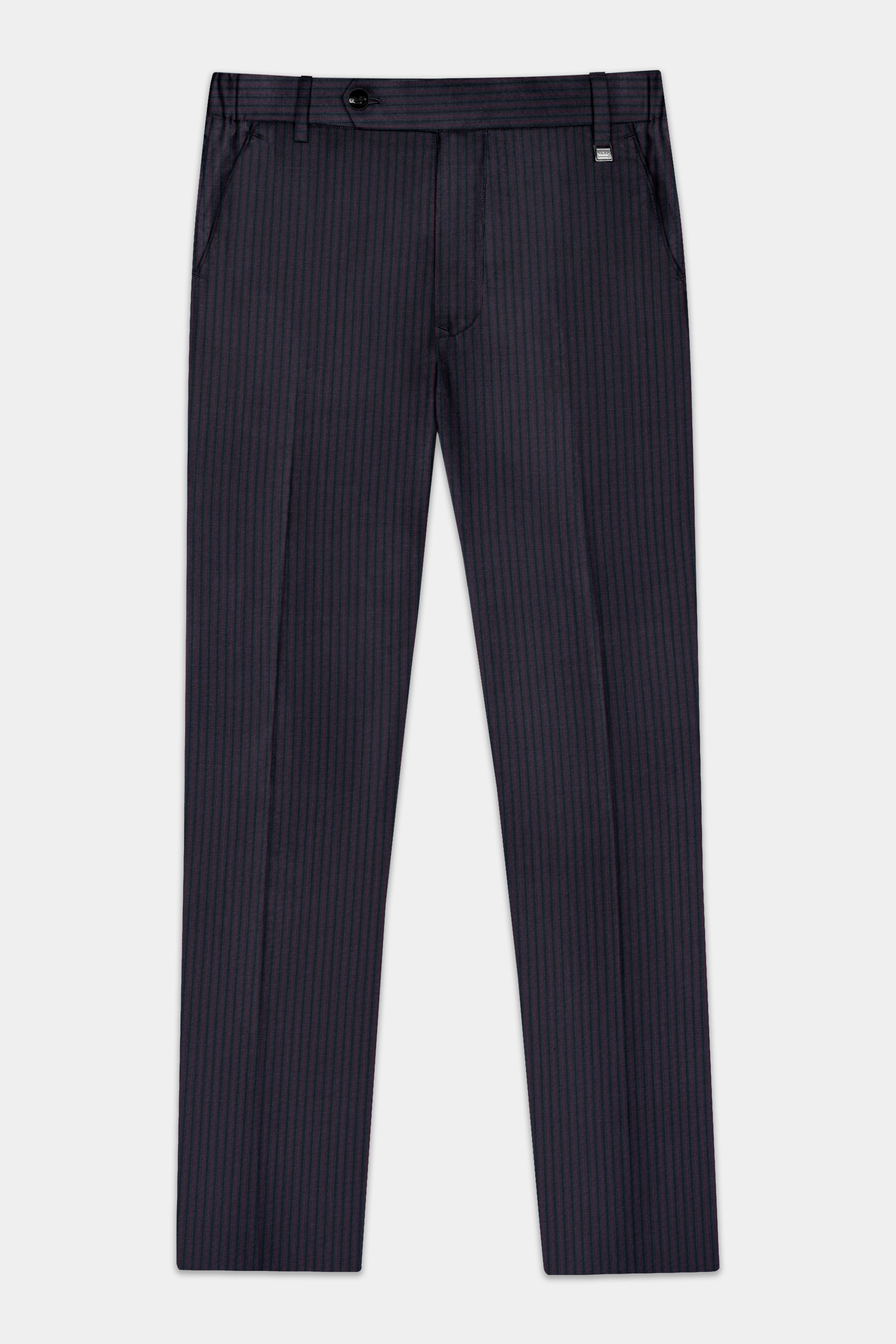 Ebony Clay Blue with Wine Berry Striped Wool Blend Pant