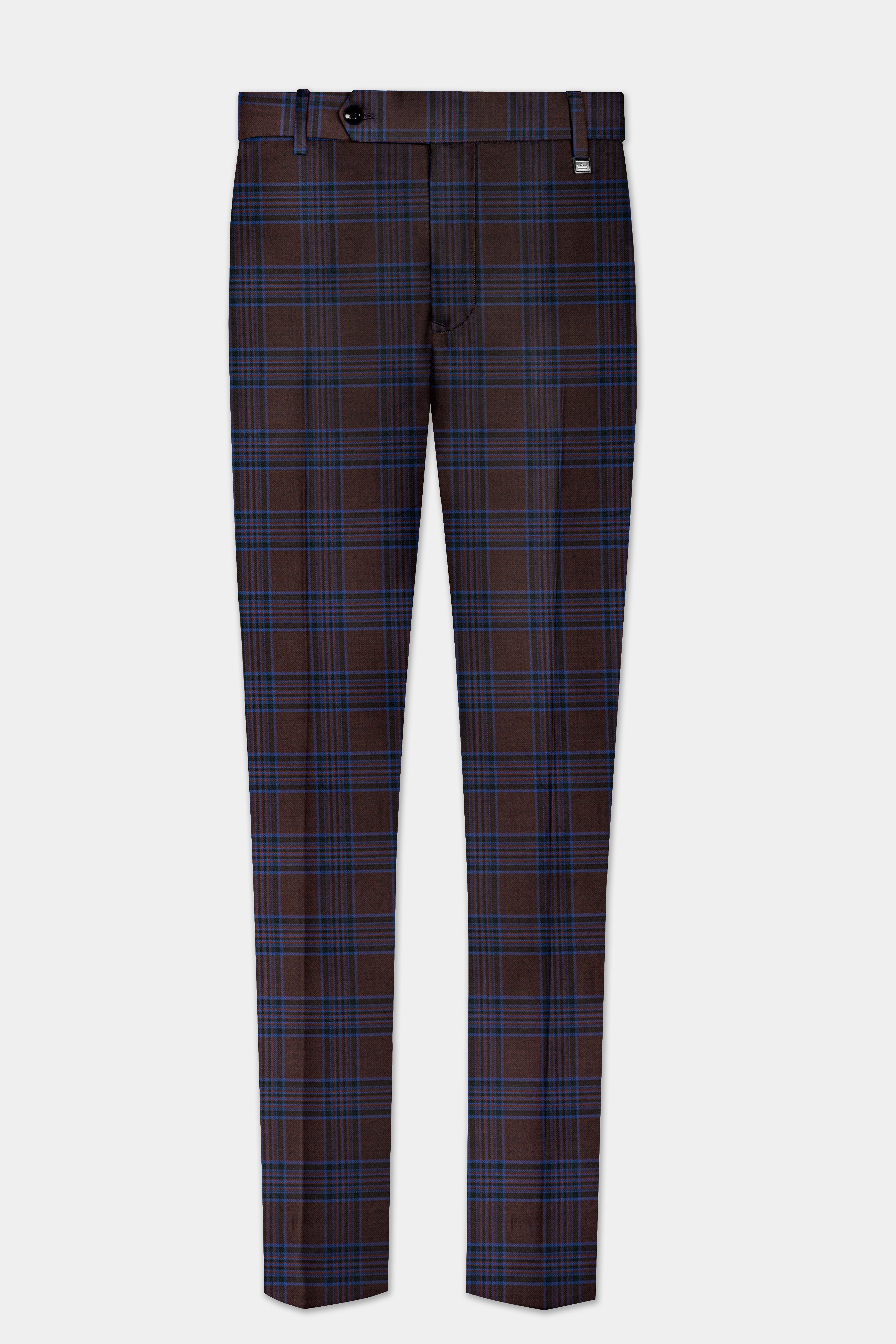 Bistre Brown with Nile Blue Plaid Wool Blend Pant