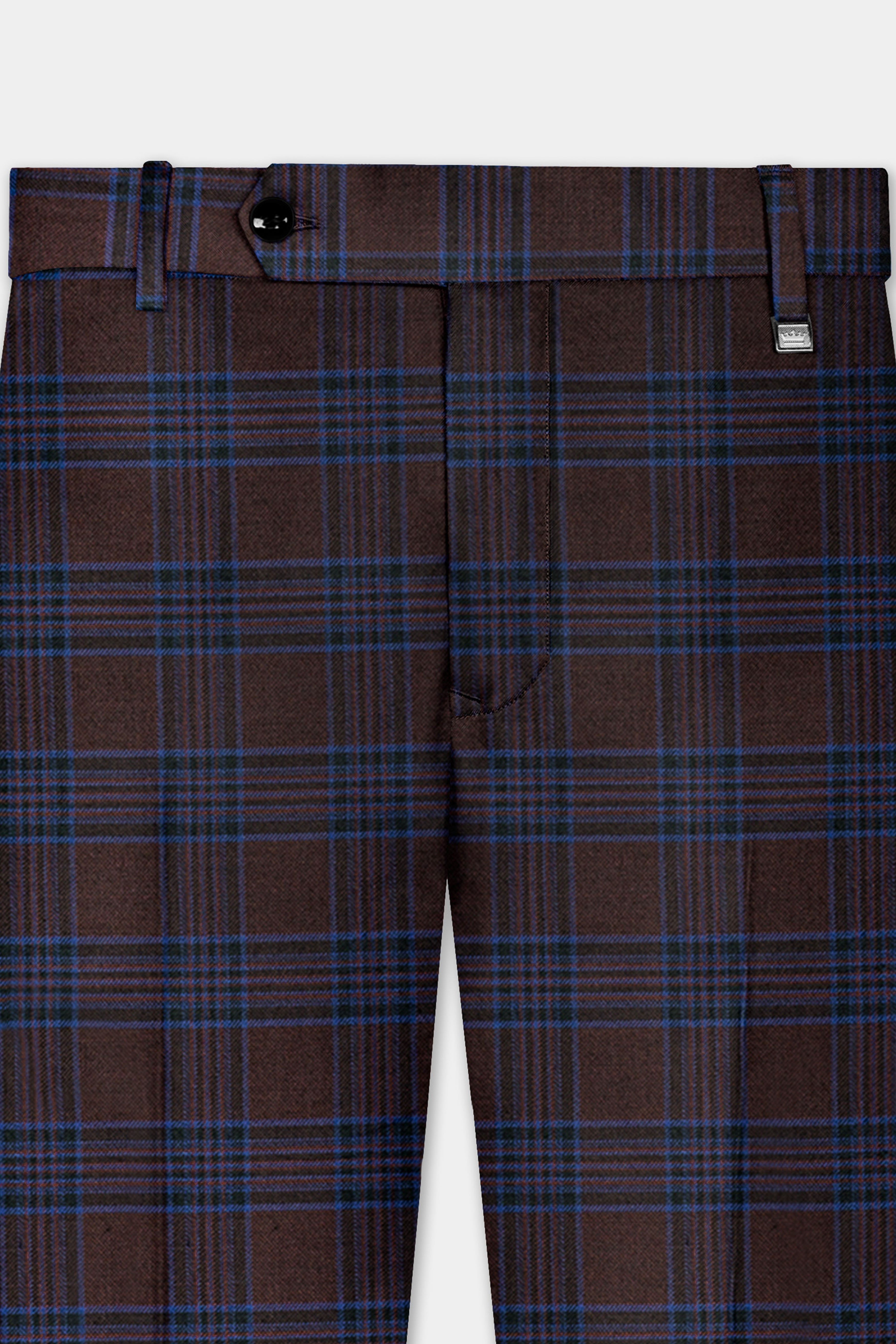 Bistre Brown with Nile Blue Plaid Wool Blend Pant