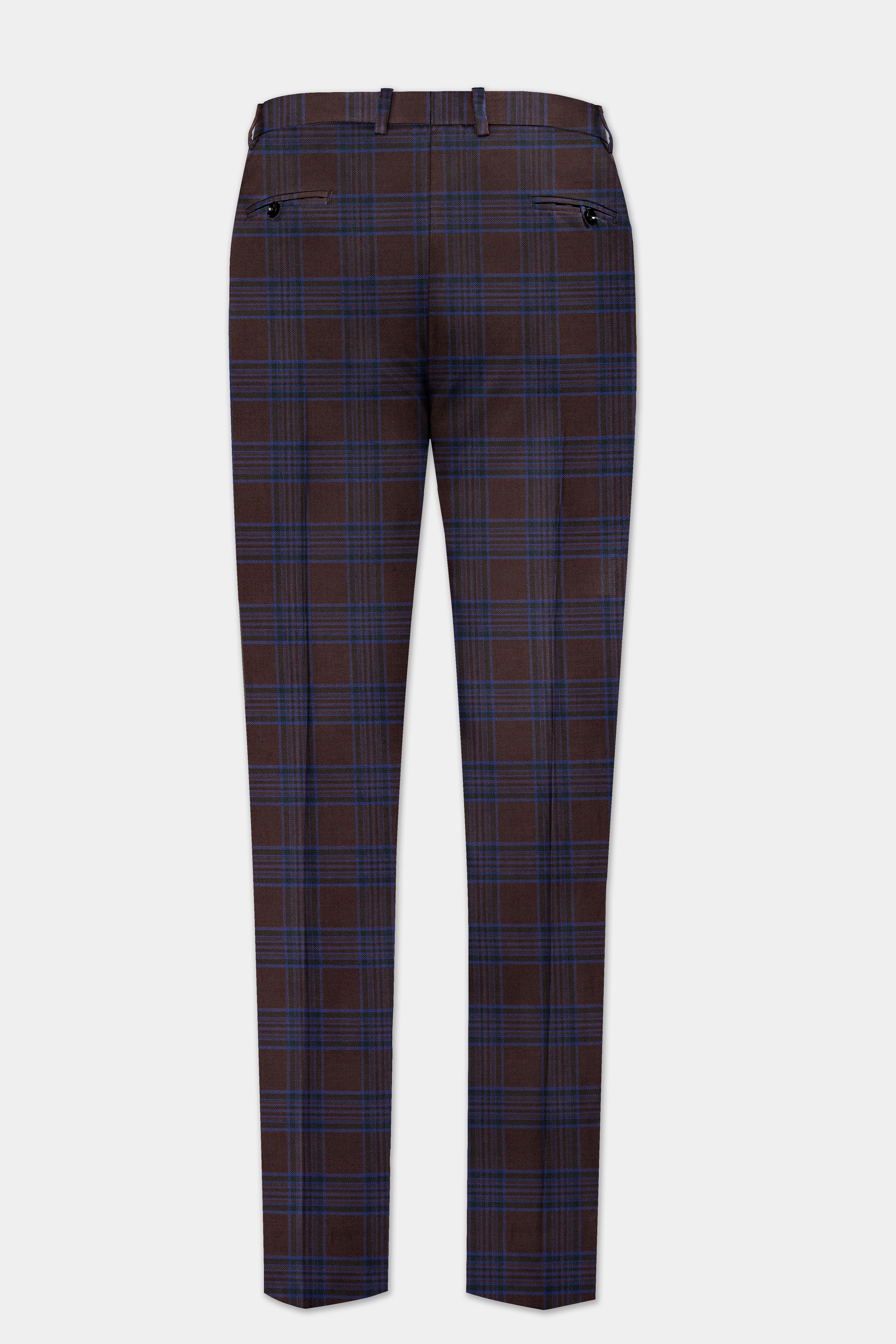 Bistre Brown with Nile Blue Plaid Wool Blend Pant