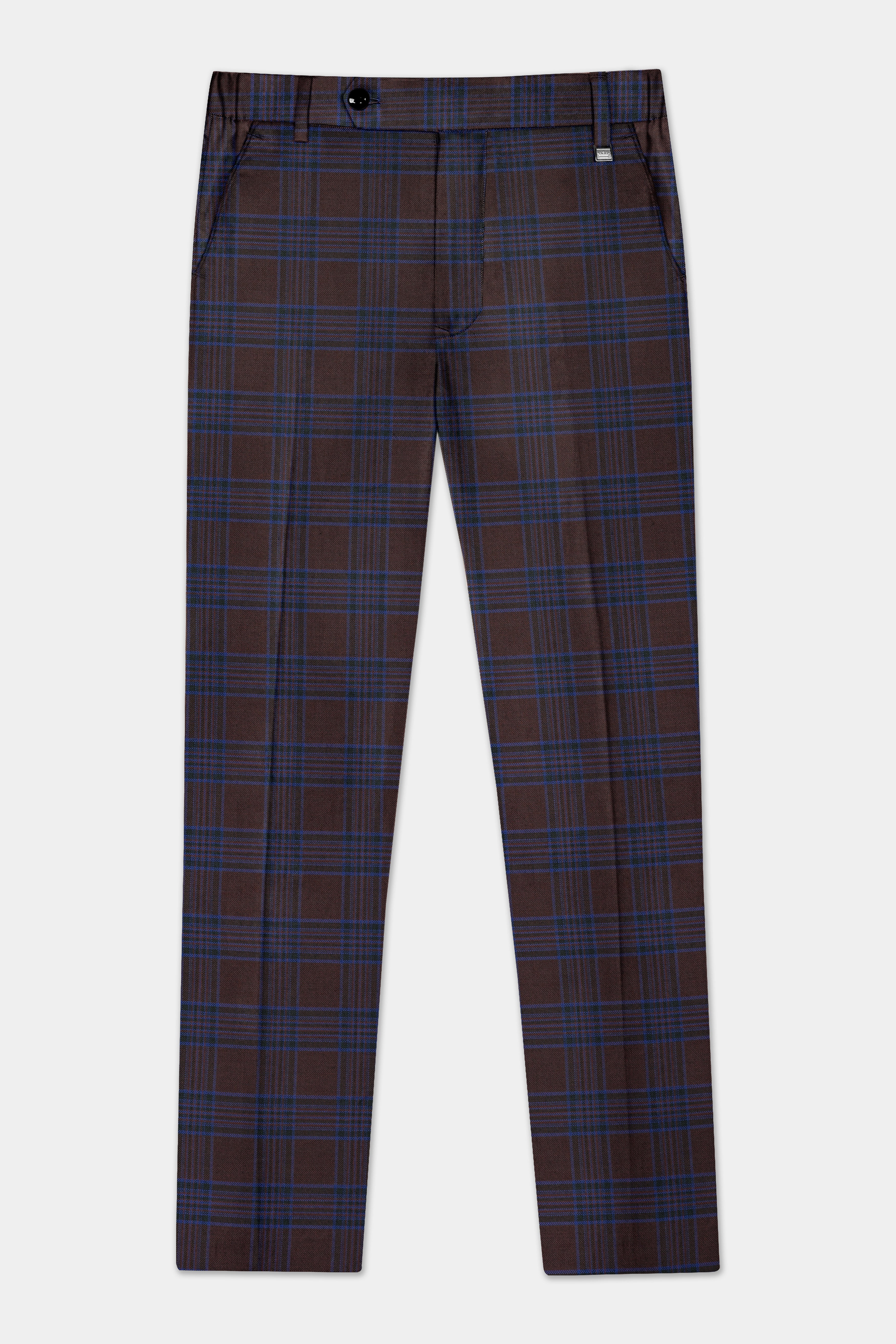 Bistre Brown with Nile Blue Plaid Wool Blend Pant