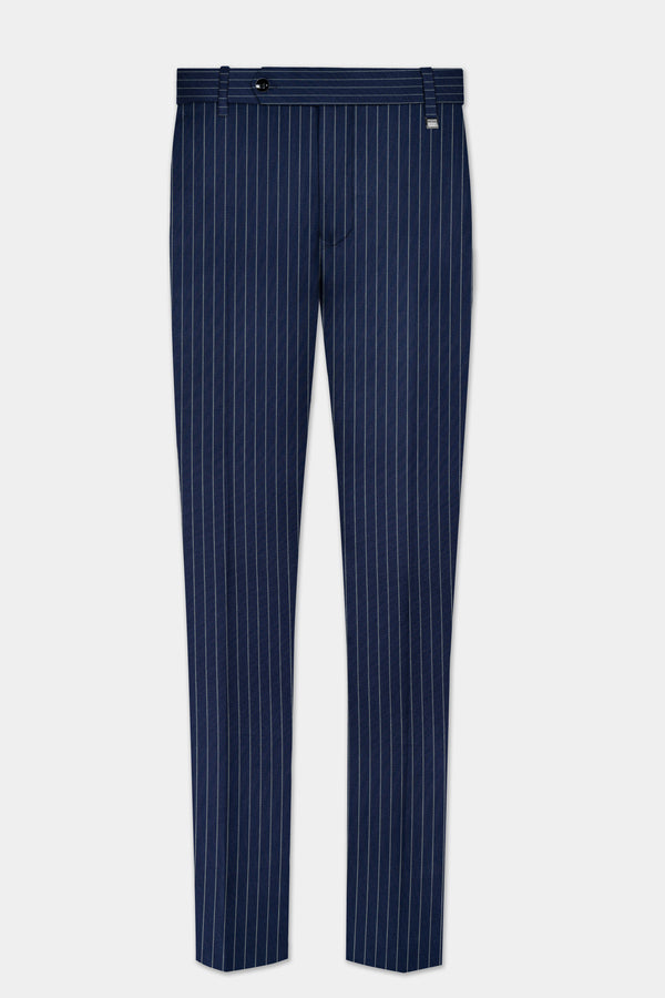 Vulcan Blue Striped Wool Blend Stretchable Waistband Pant