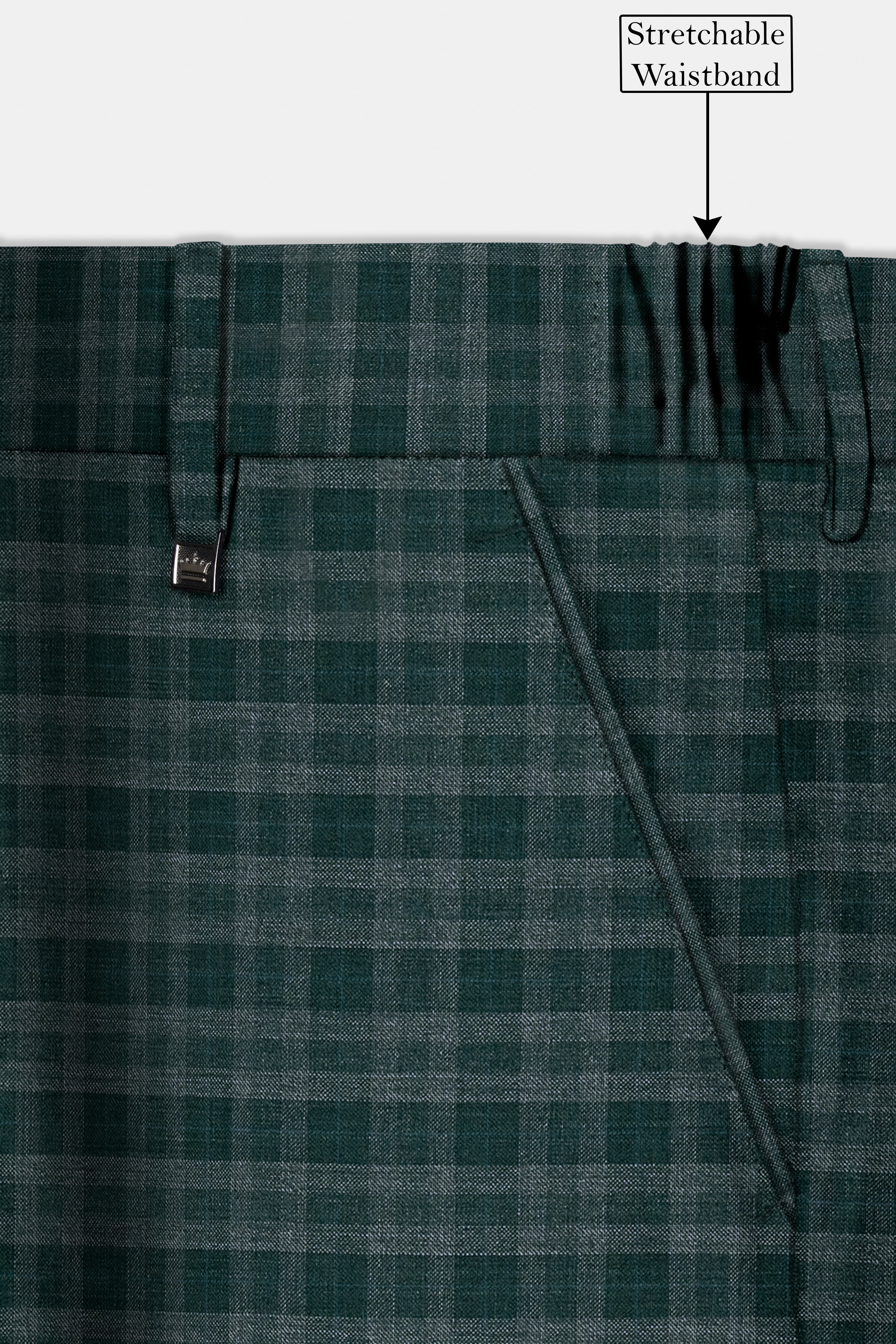 Firefly Green Plaid Wool Blend Stretchable Waistband Pant