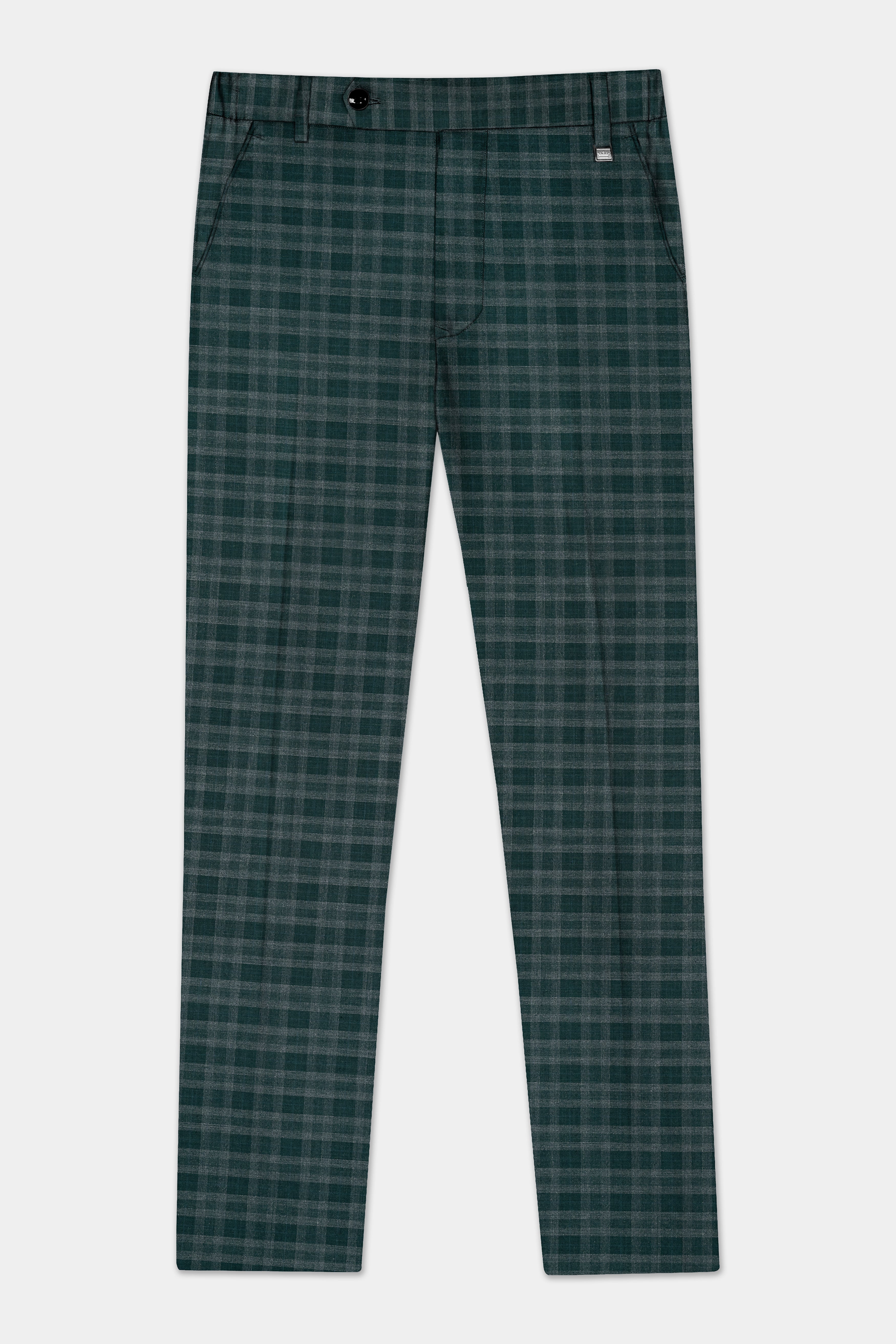 Firefly Green Plaid Wool Blend Stretchable Waistband Pant