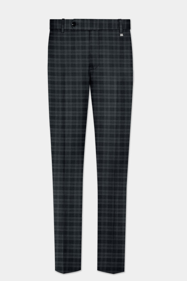 Bunker Gray With Vampire Plaid Wool Blend Stretchable Waistband Pant