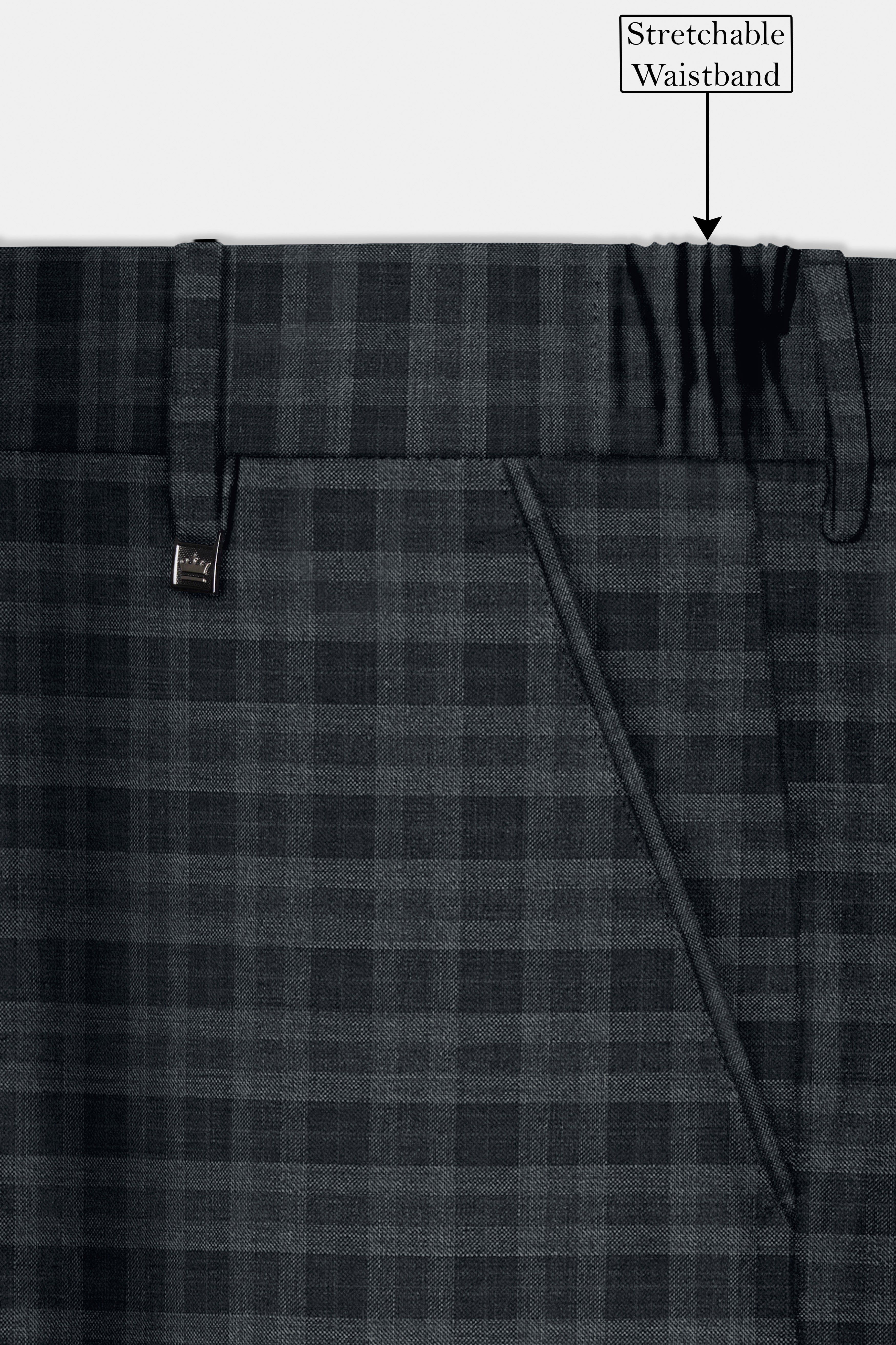 Bunker Gray With Vampire Plaid Wool Blend Stretchable Waistband Pant