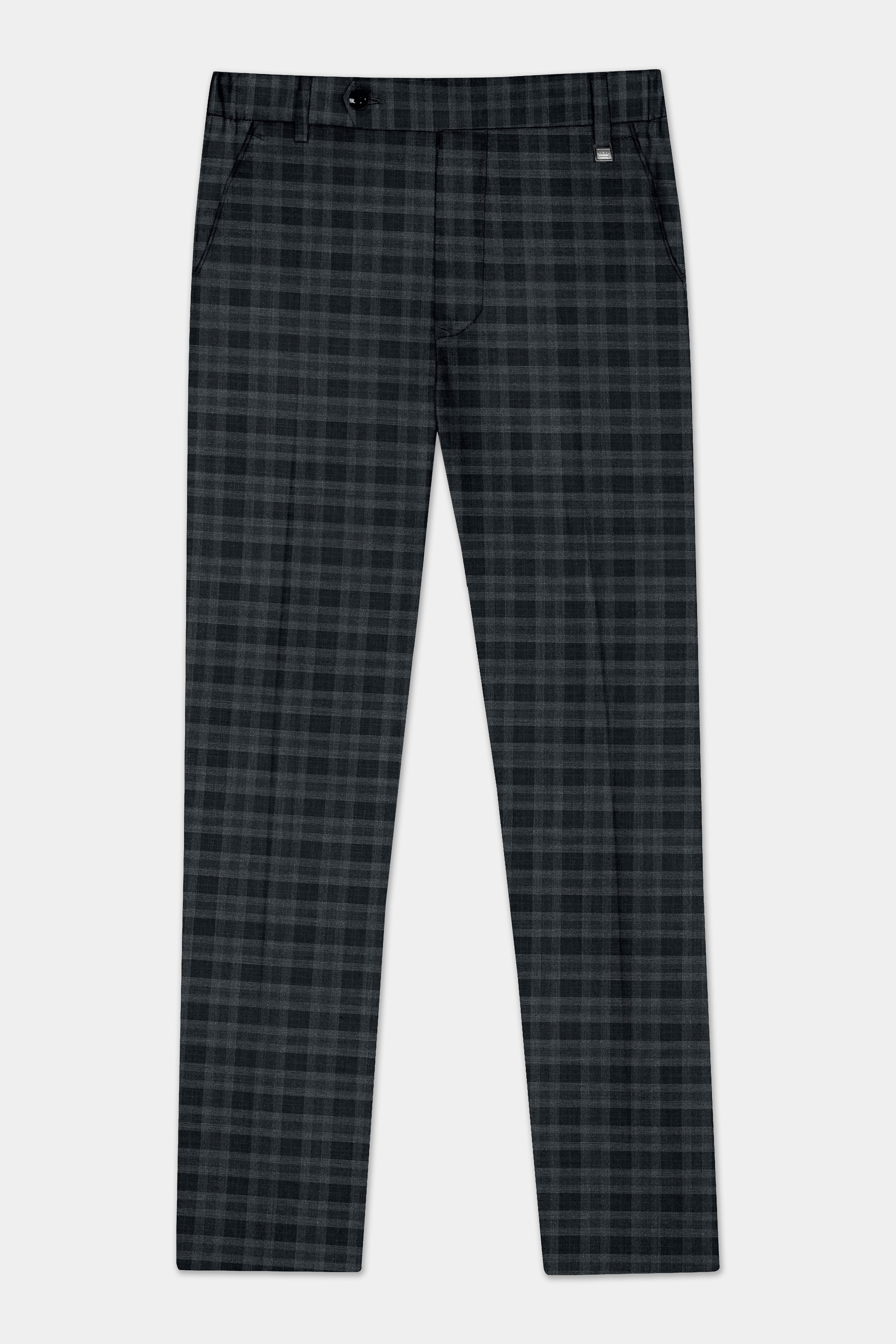 Bunker Gray With Vampire Plaid Wool Blend Stretchable Waistband Pant