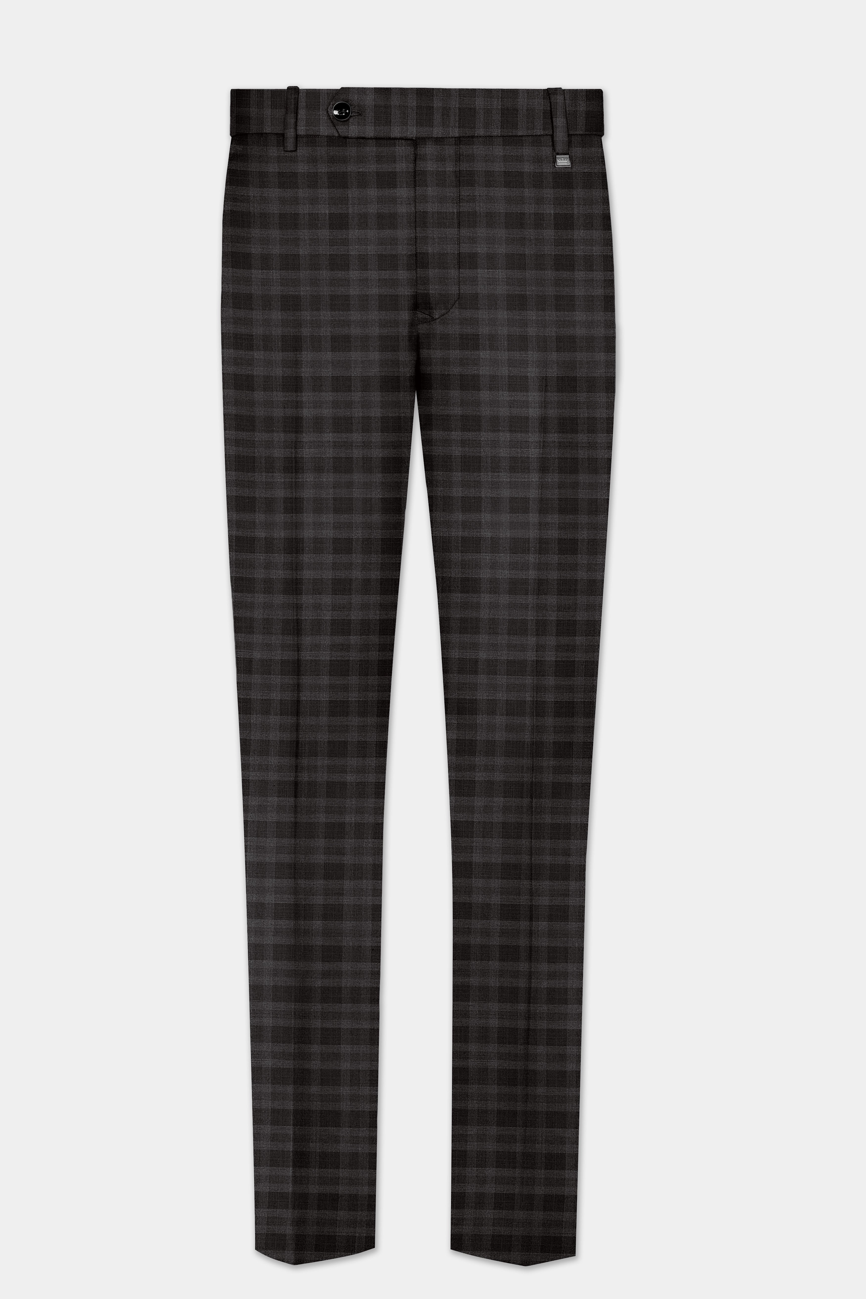 Zeus Brown With Emperor Plaid Wool Blend Stretchable Waistband Pant