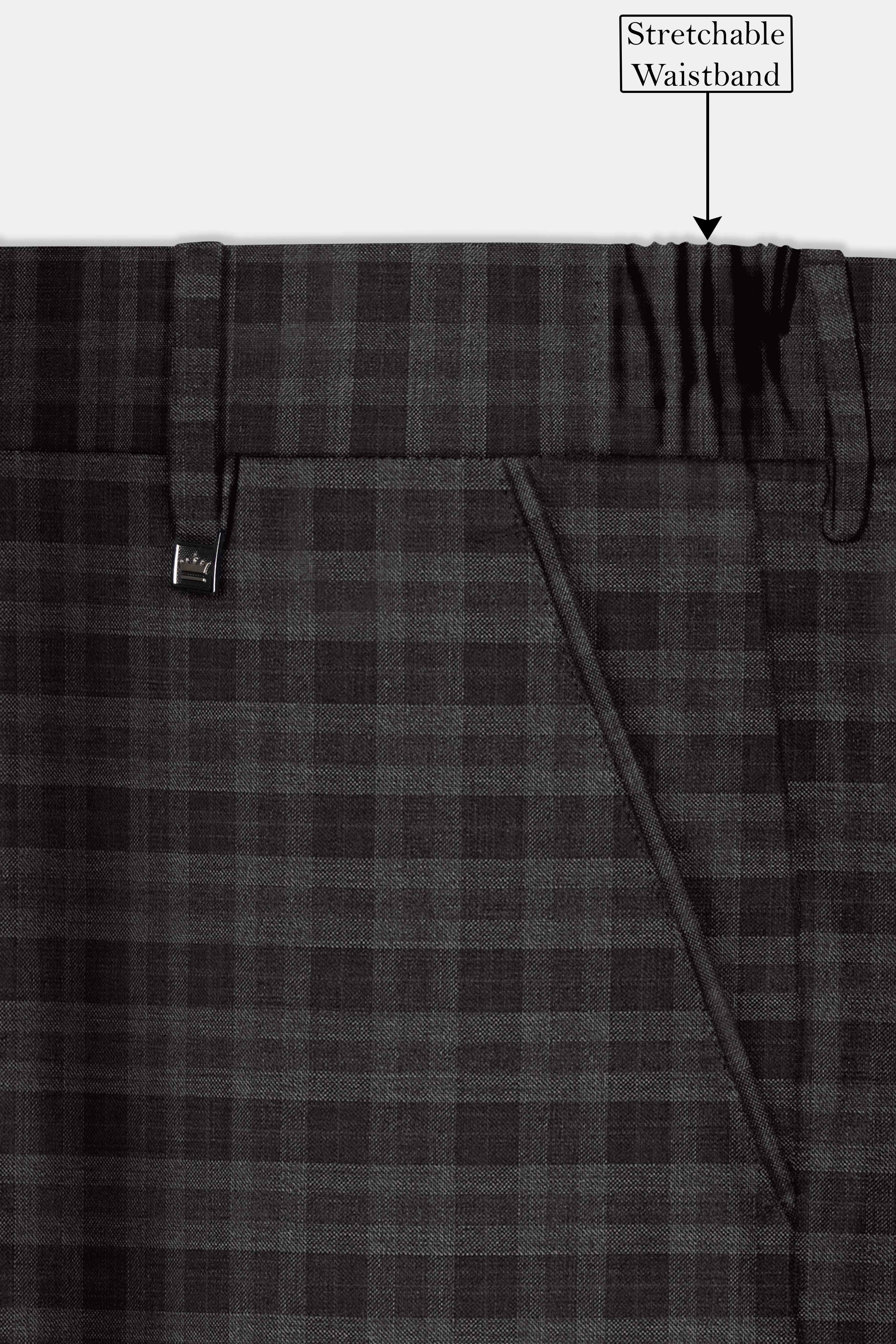 Zeus Brown With Emperor Plaid Wool Blend Stretchable Waistband Pant