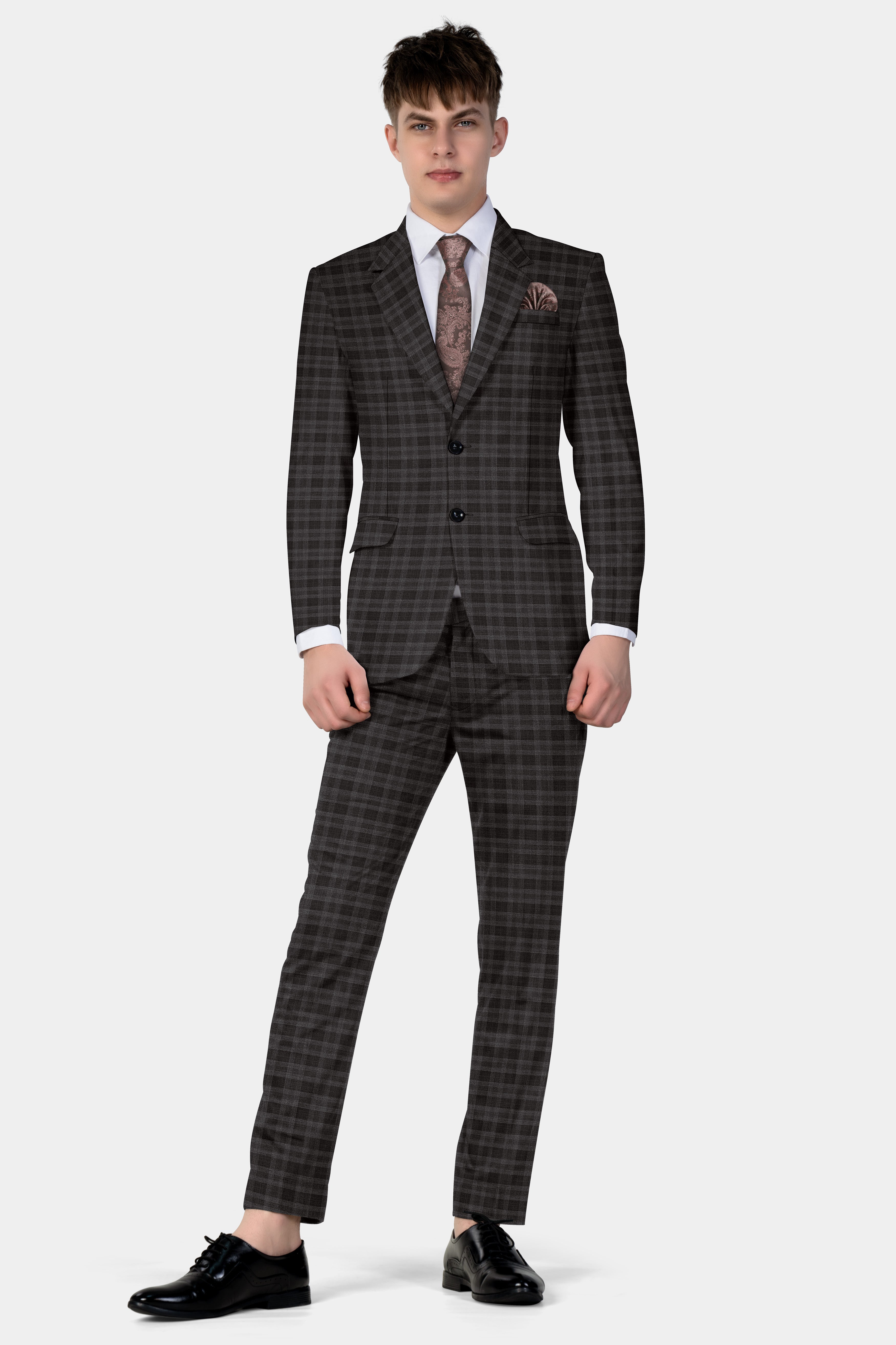 Zeus Brown With Emperor Plaid Wool Blend Stretchable Waistband Pant