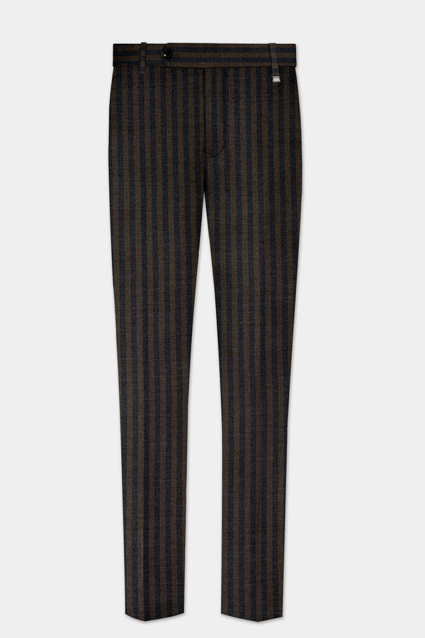 Taupe Brown With Jade Black Striped Wool Blend Pant