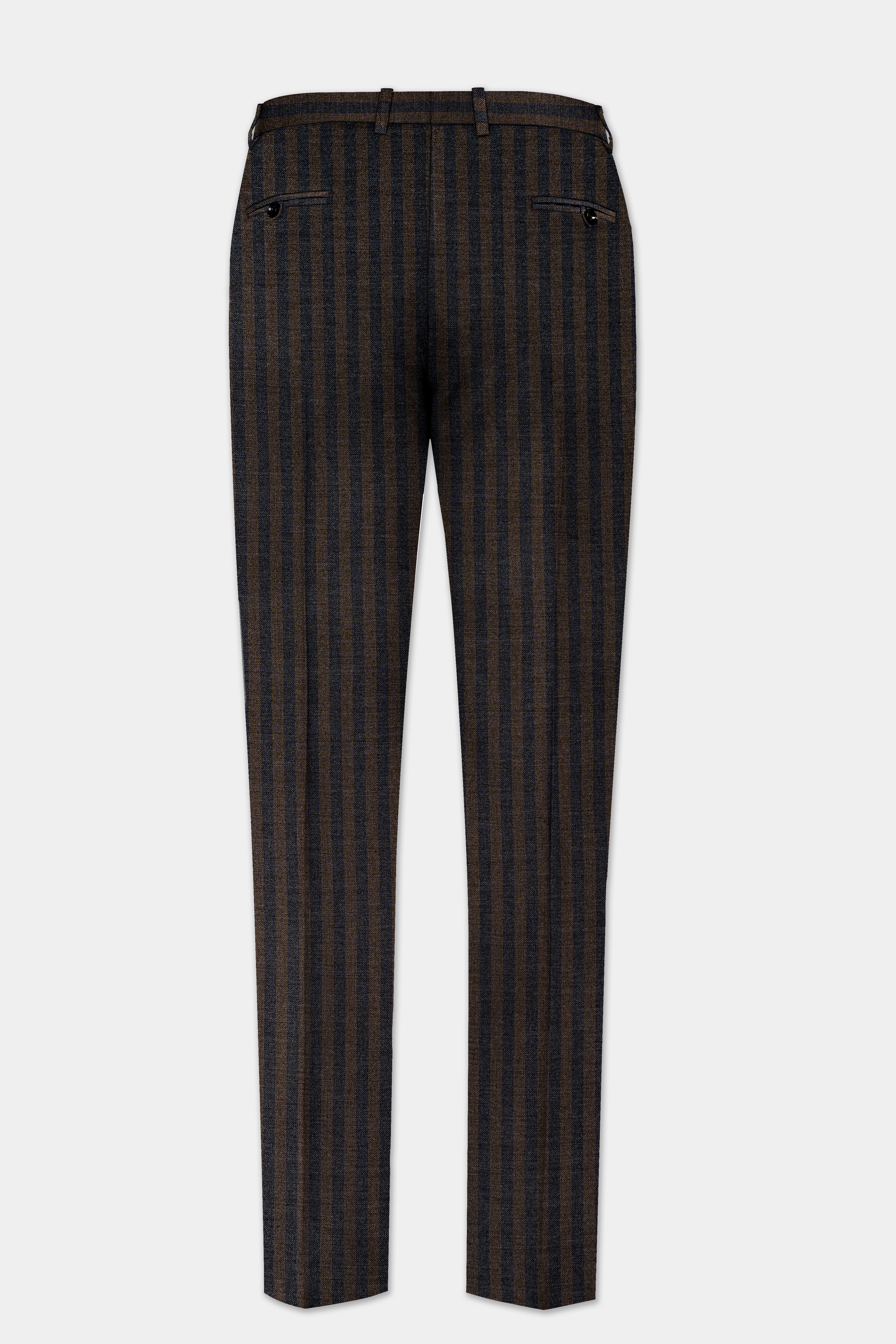 Taupe Brown With Jade Black Striped Wool Blend Pant