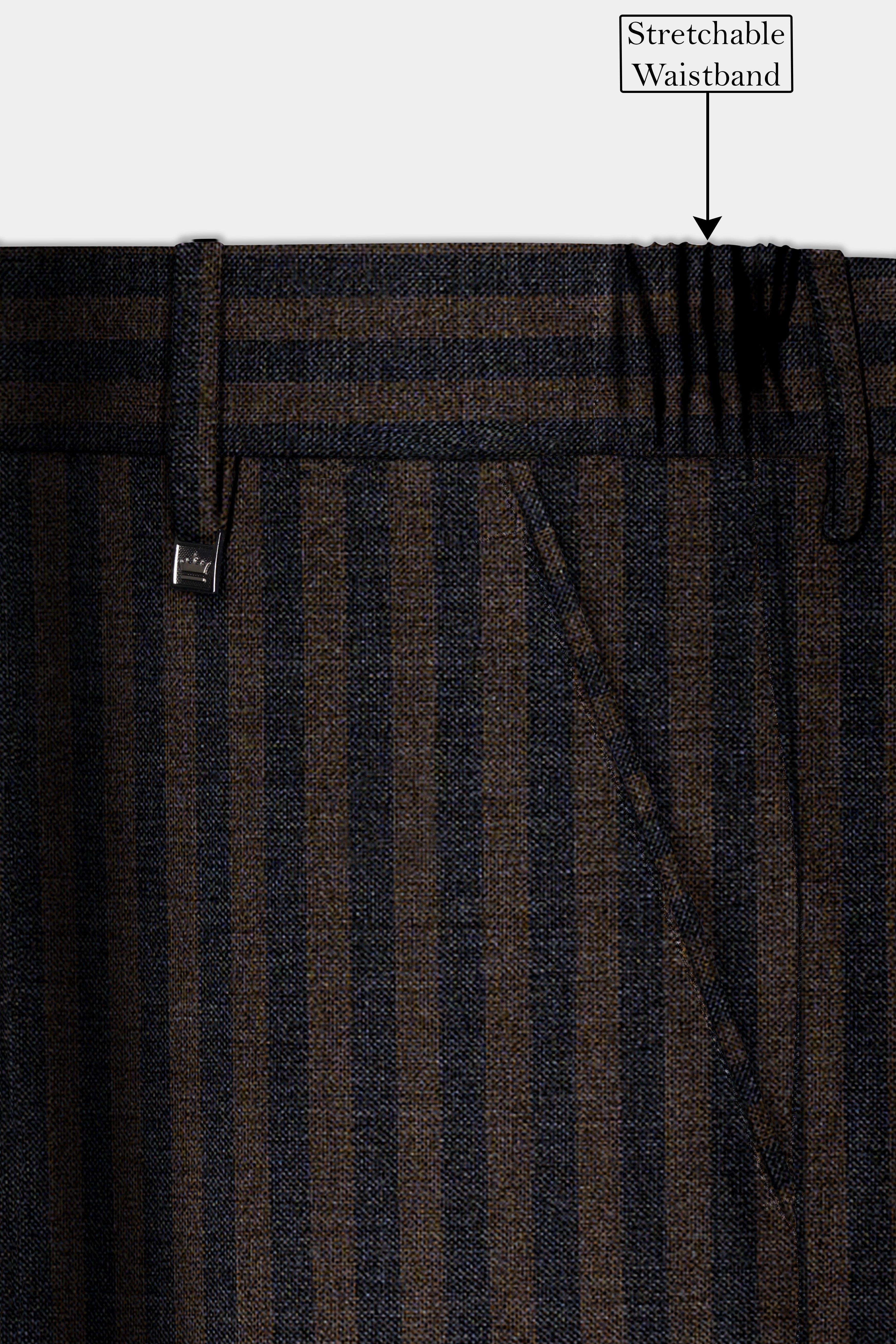 Taupe Brown With Jade Black Striped Wool Blend Pant