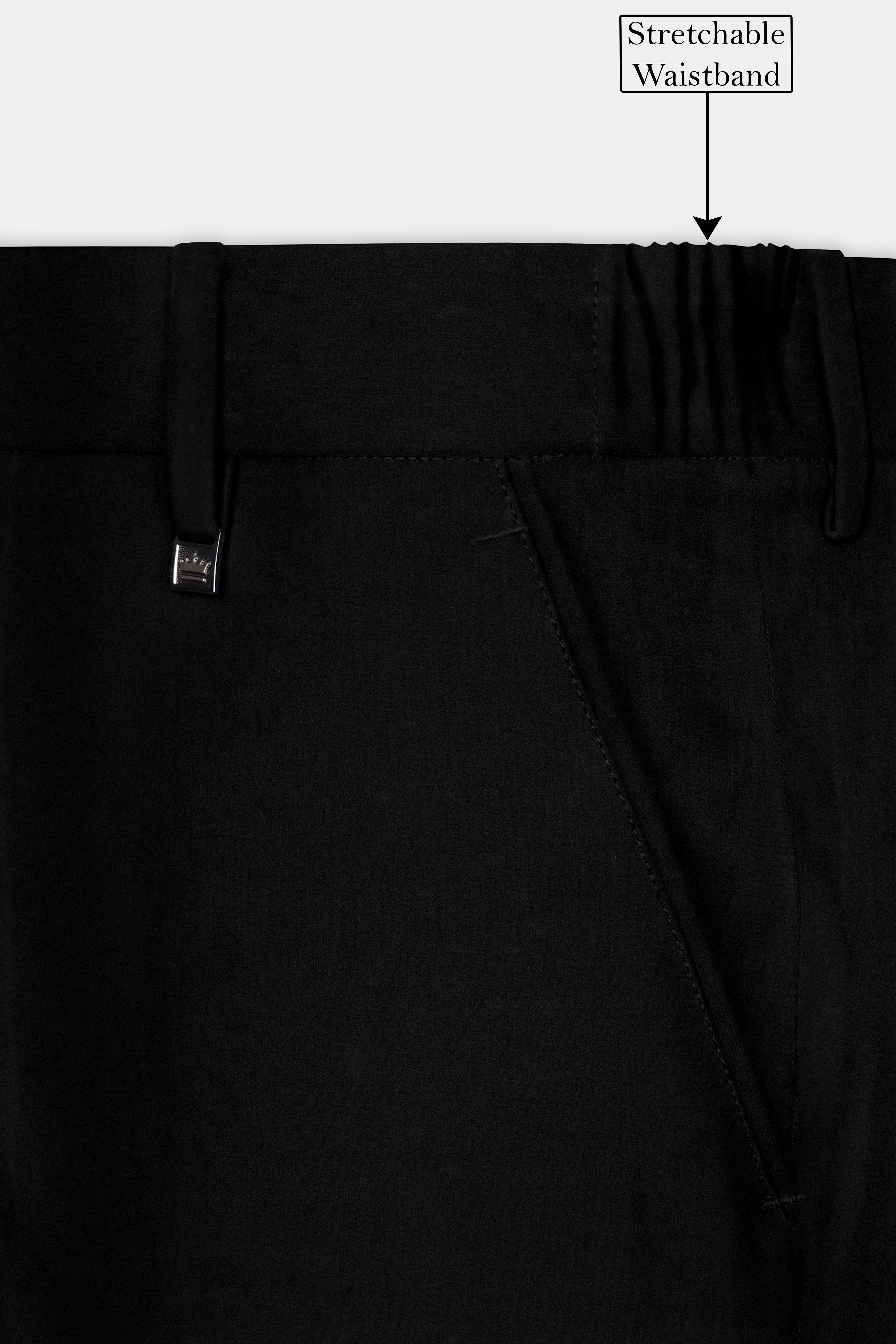 Jade Black Solid Wool Blend Stretchable Waistband Pant