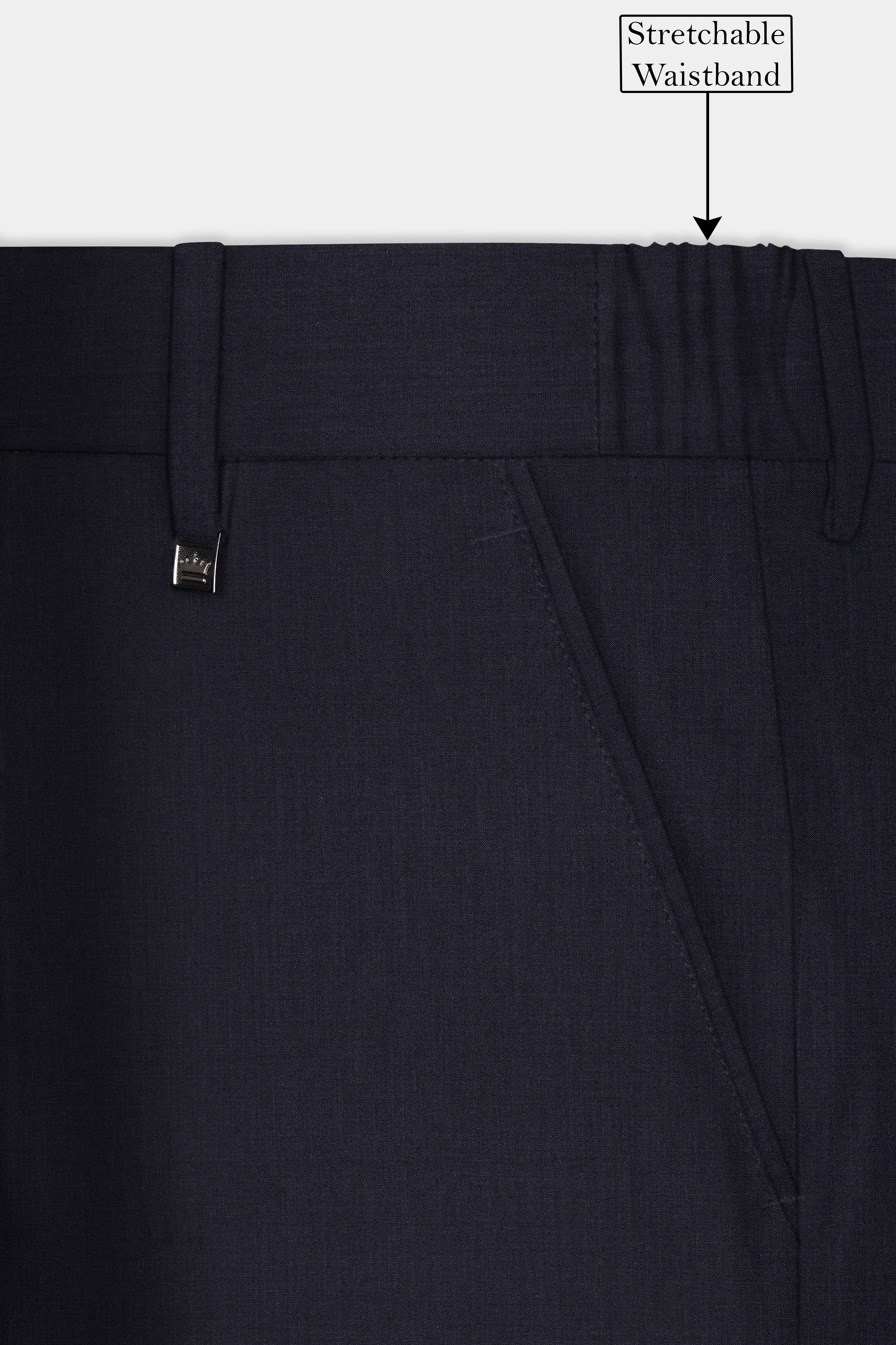 Mizzoni Blue Solid Wool Blend Stretchable Waistband Pant