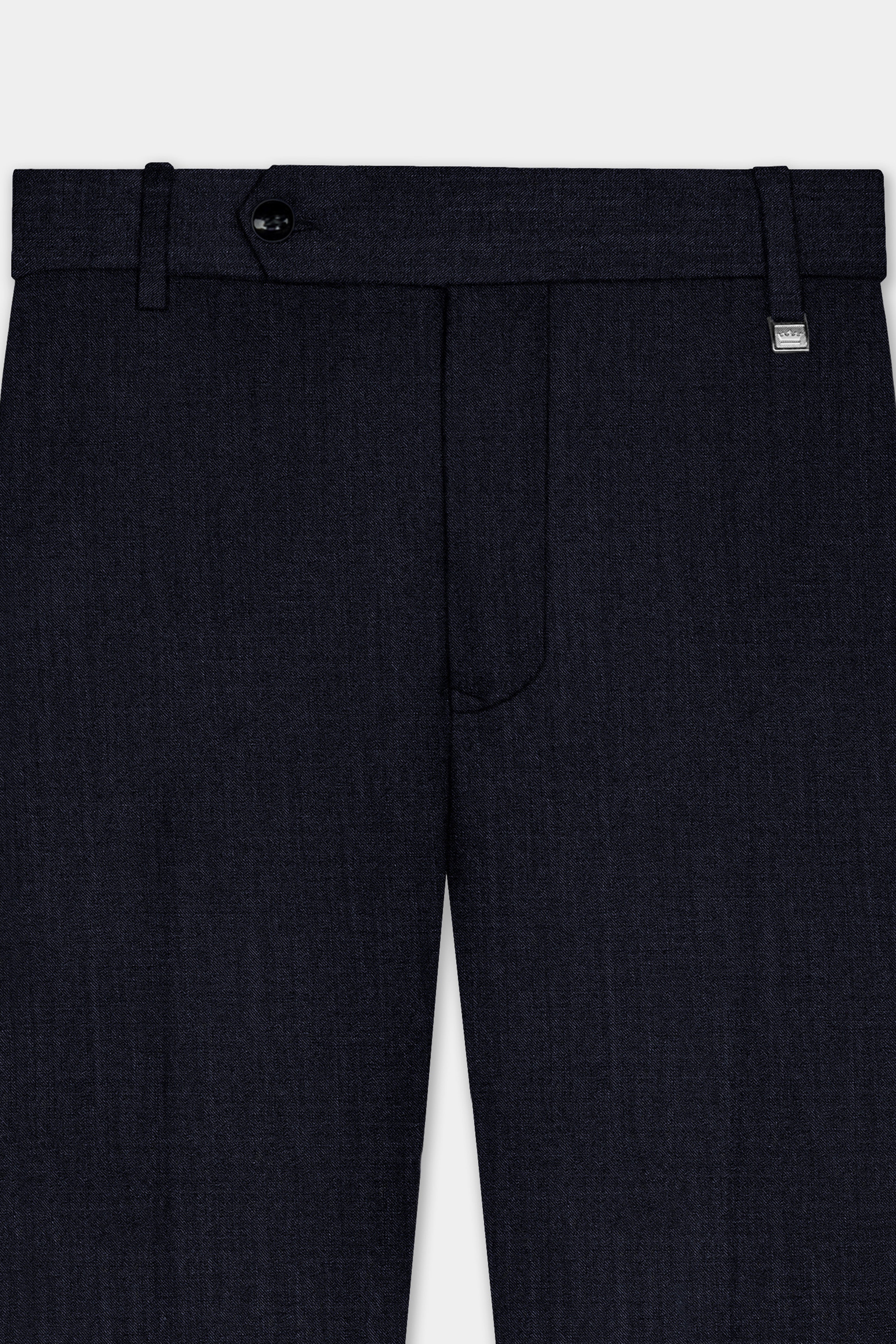 Mizzoni Blue Solid Wool Blend Stretchable Waistband Pant