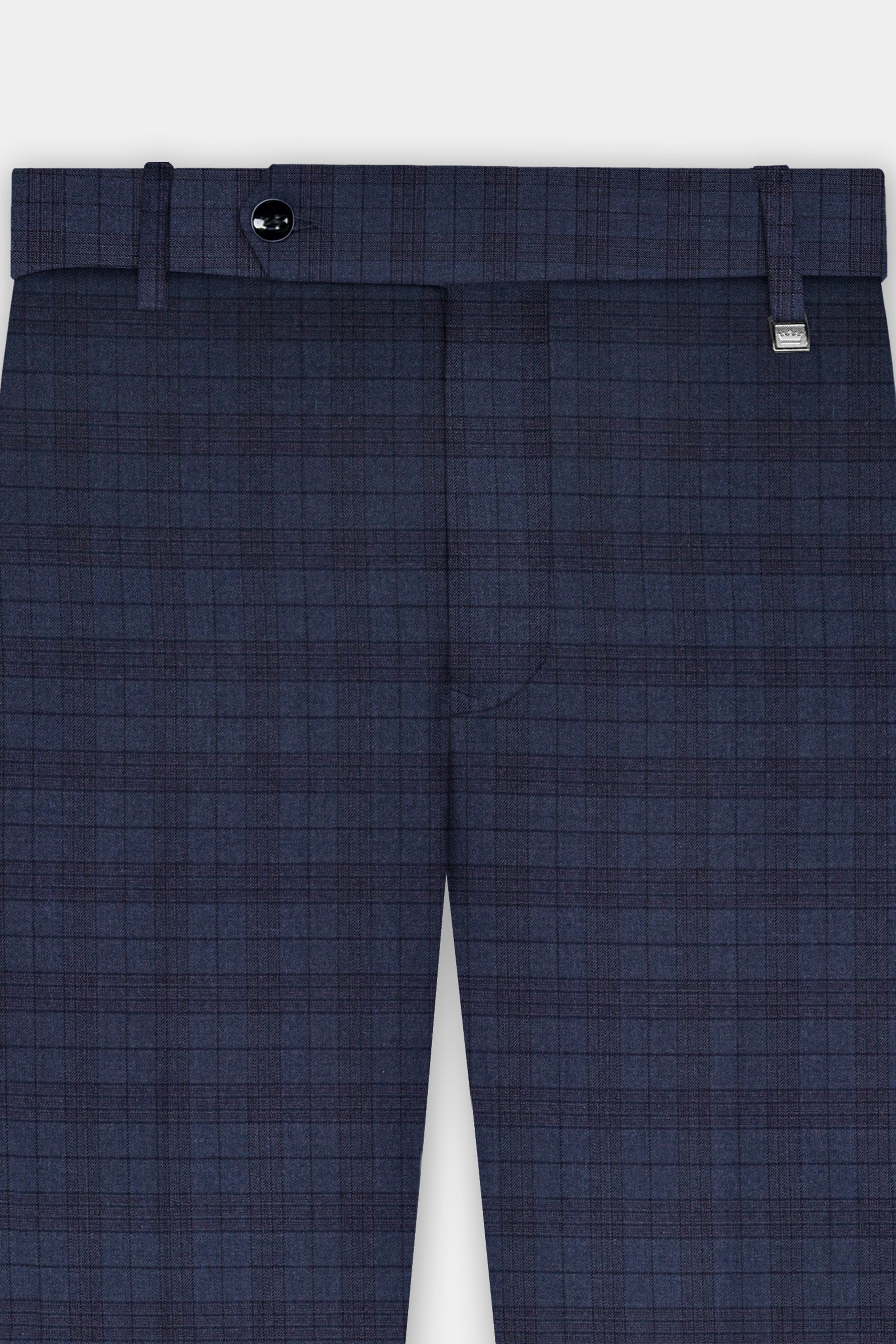 Martinique Blue Plaid Wool Blend Stretchable Waistband Pant