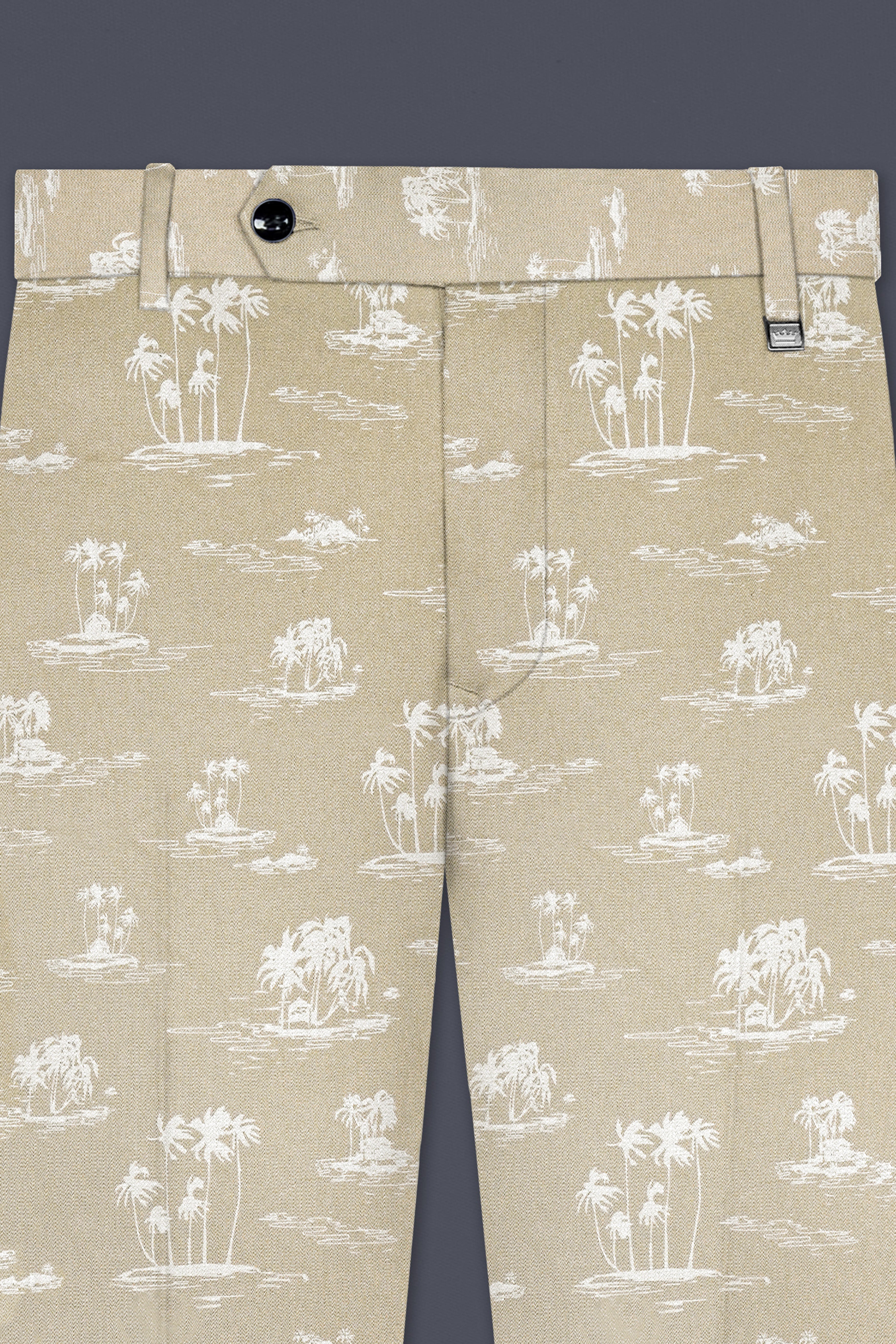 Malta Cream Coconut Tree Printed Cotton Stretchable Waistband Pant