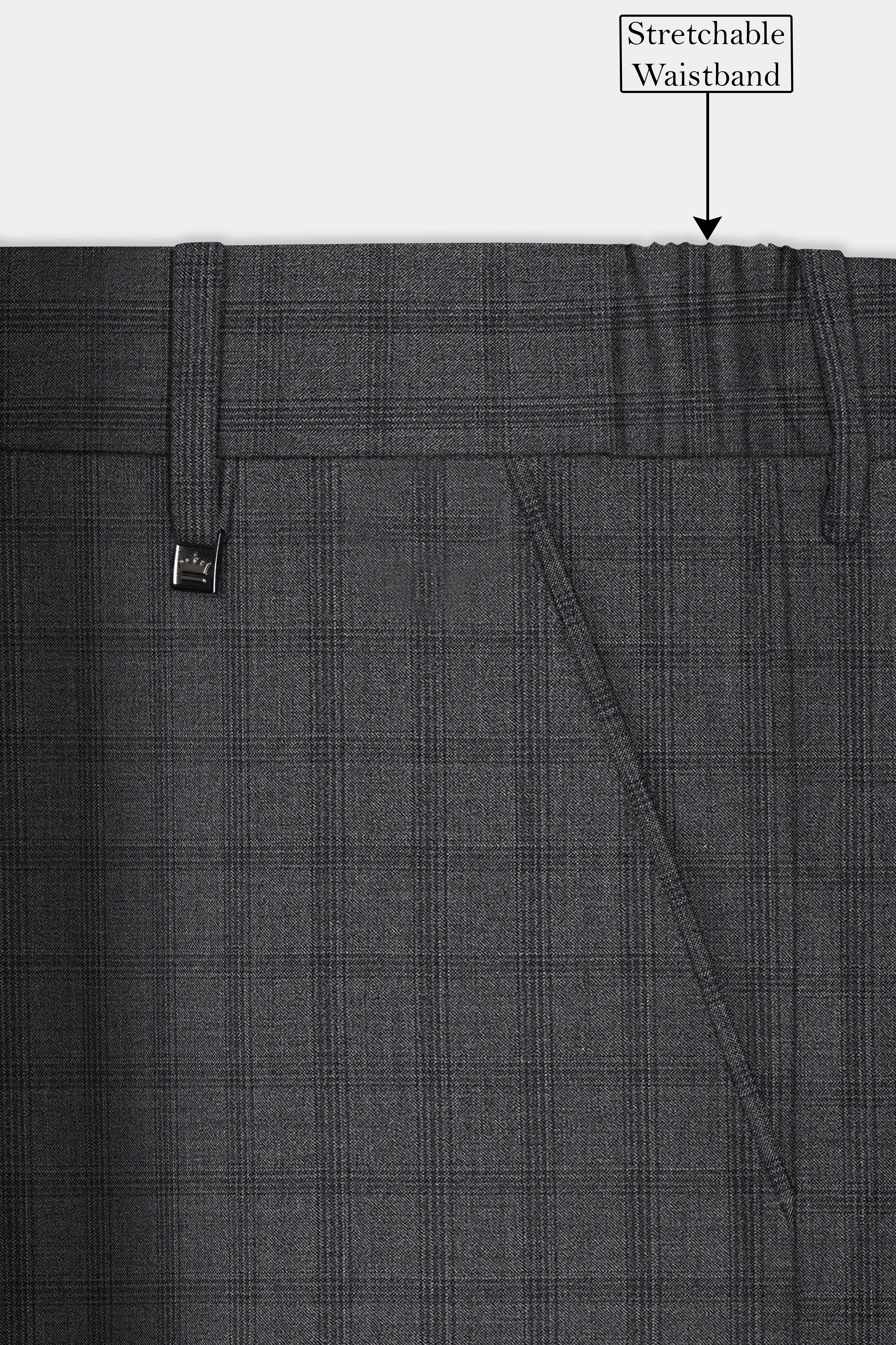 Gravel Gray Checked Wool Blend Stretchable Waistband Pant