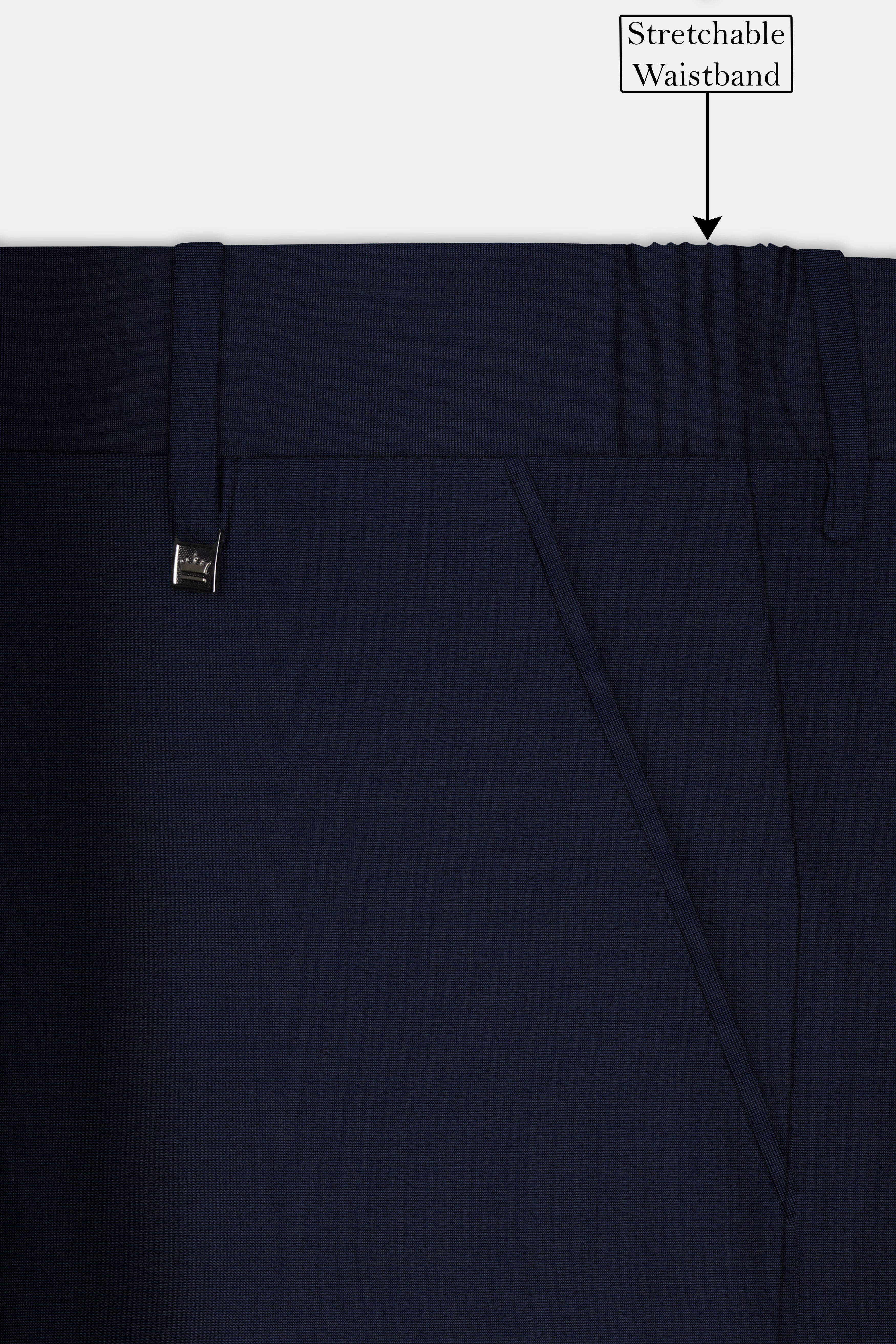 Firefly Blue Textured Wool Blend Stretchable Waistband Pant