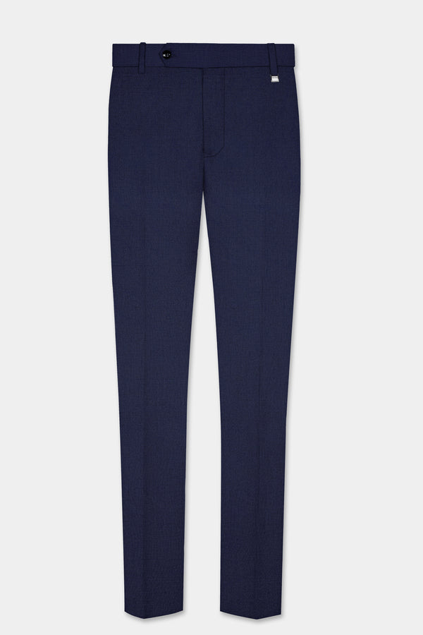 Firefly Blue Textured Wool Blend Stretchable Waistband Pant