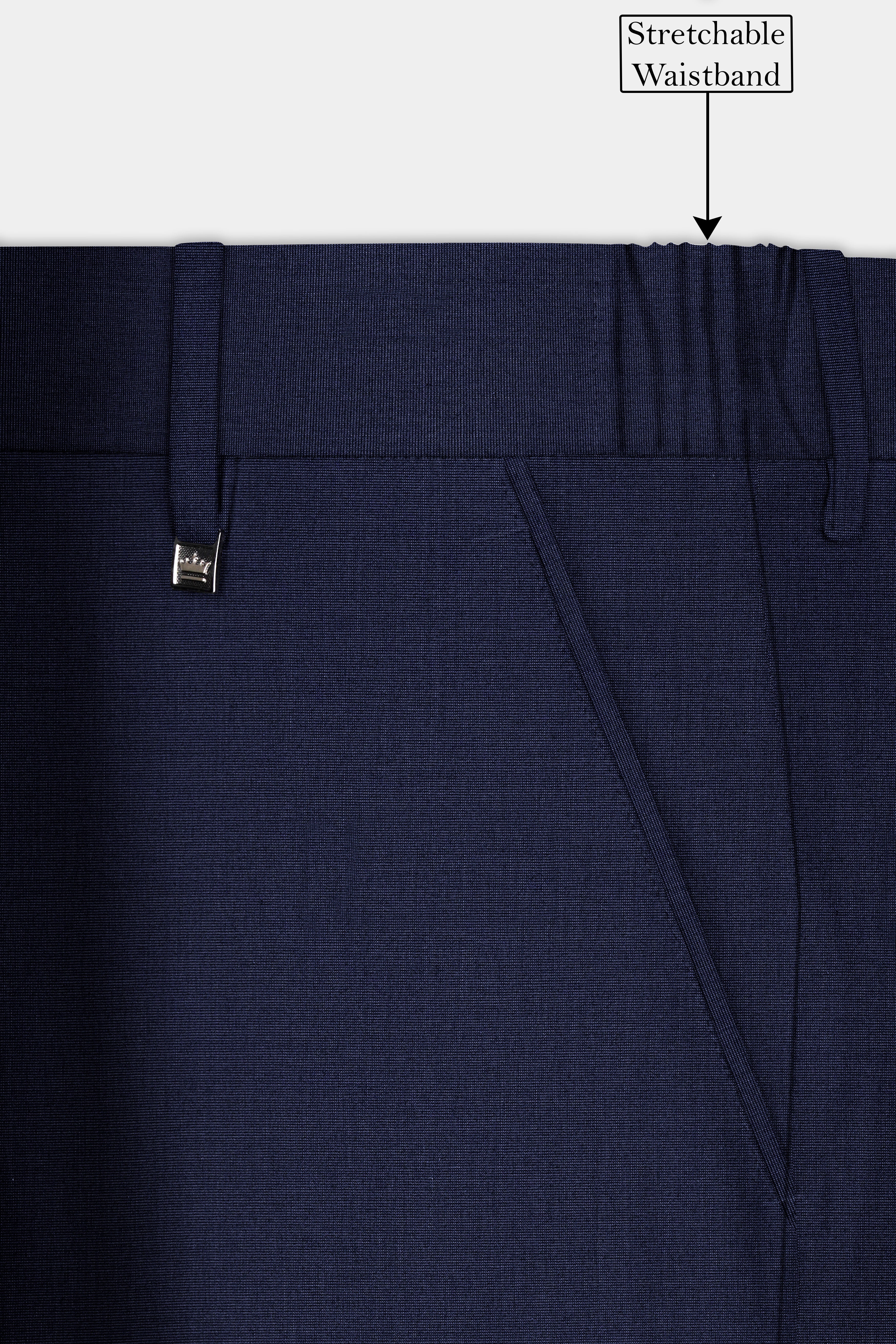 Firefly Blue Textured Wool Blend Stretchable Waistband Pant