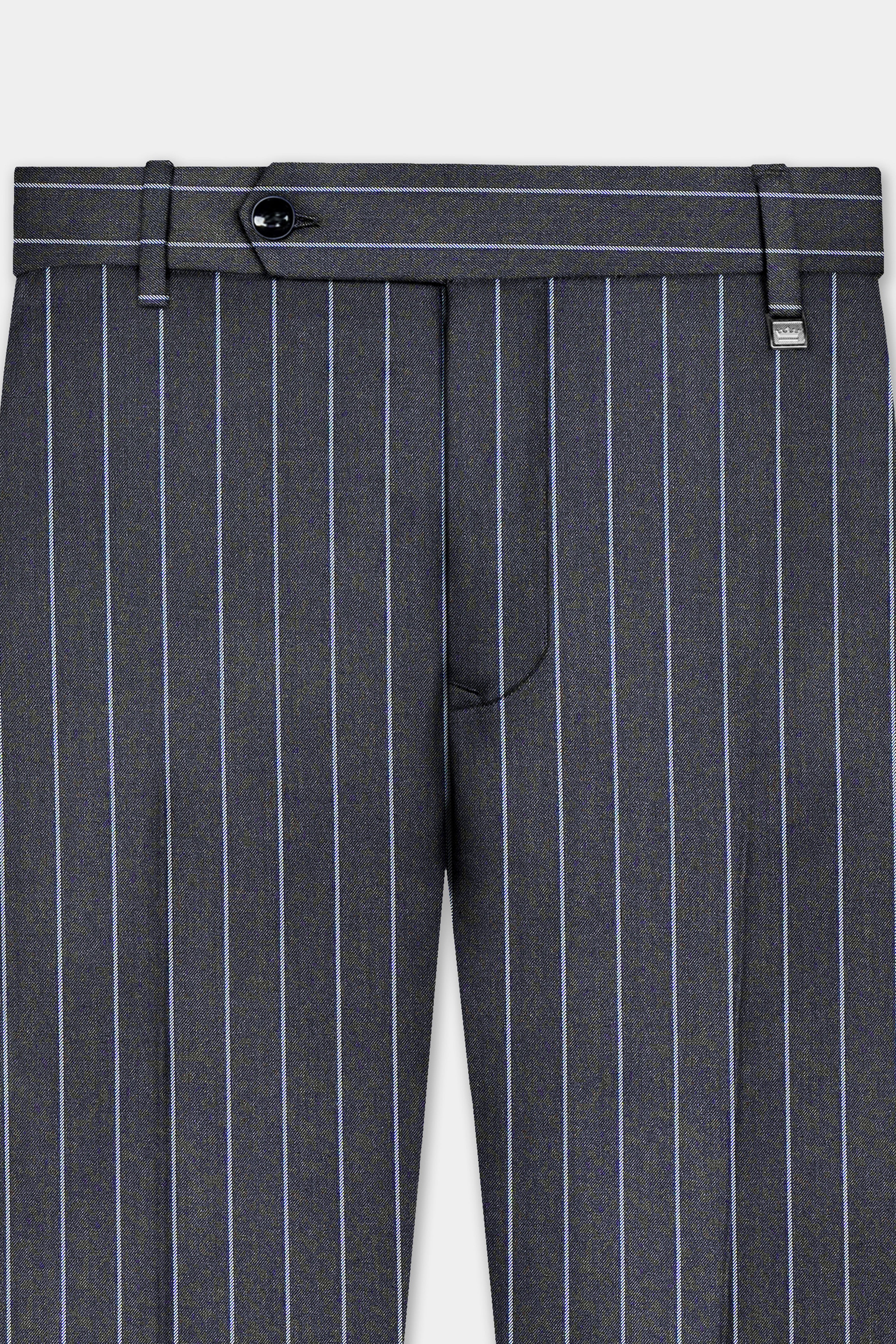 Piano Gray Striped Wool Blend Stretchable Waistband Pant