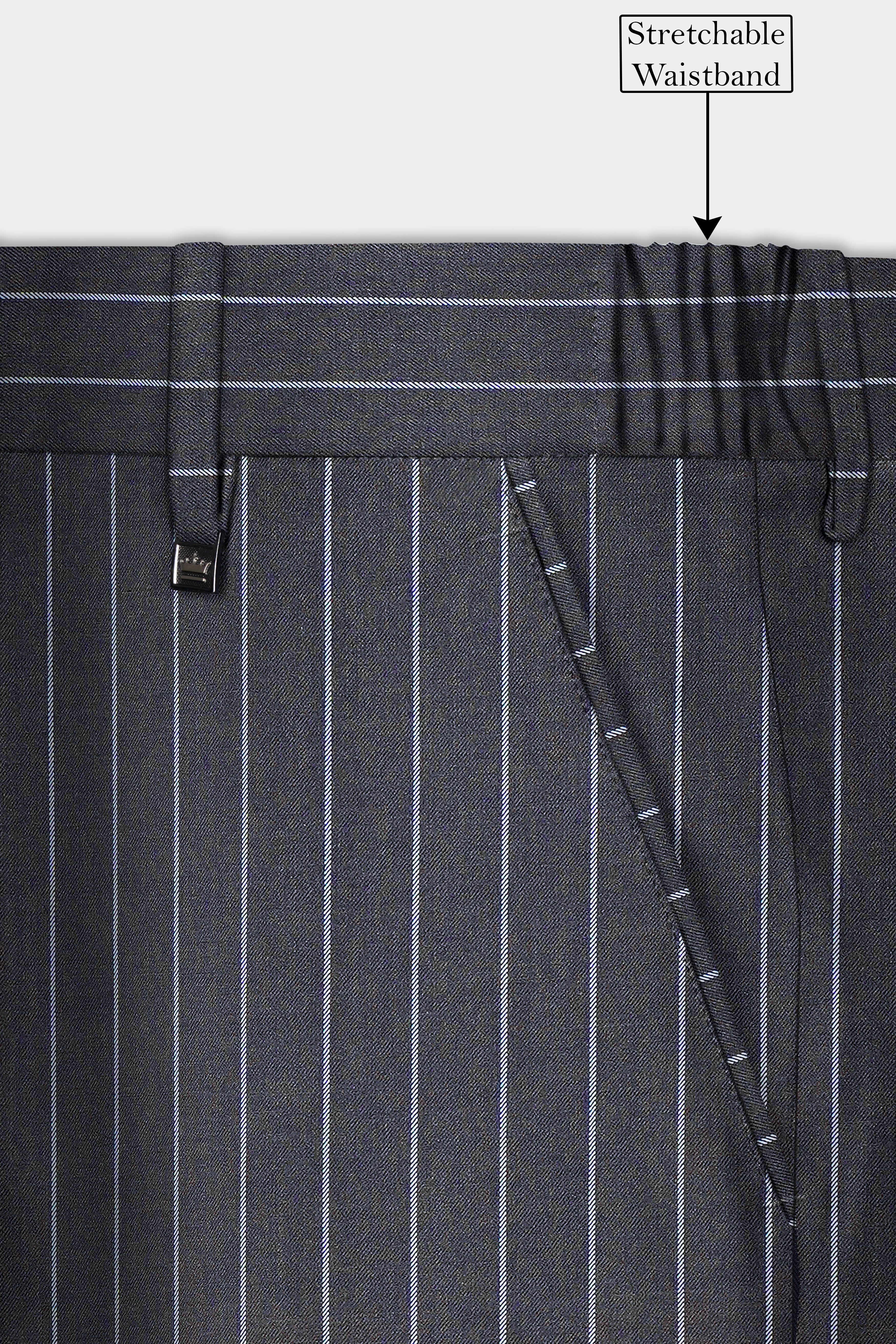 Piano Gray Striped Wool Blend Stretchable Waistband Pant